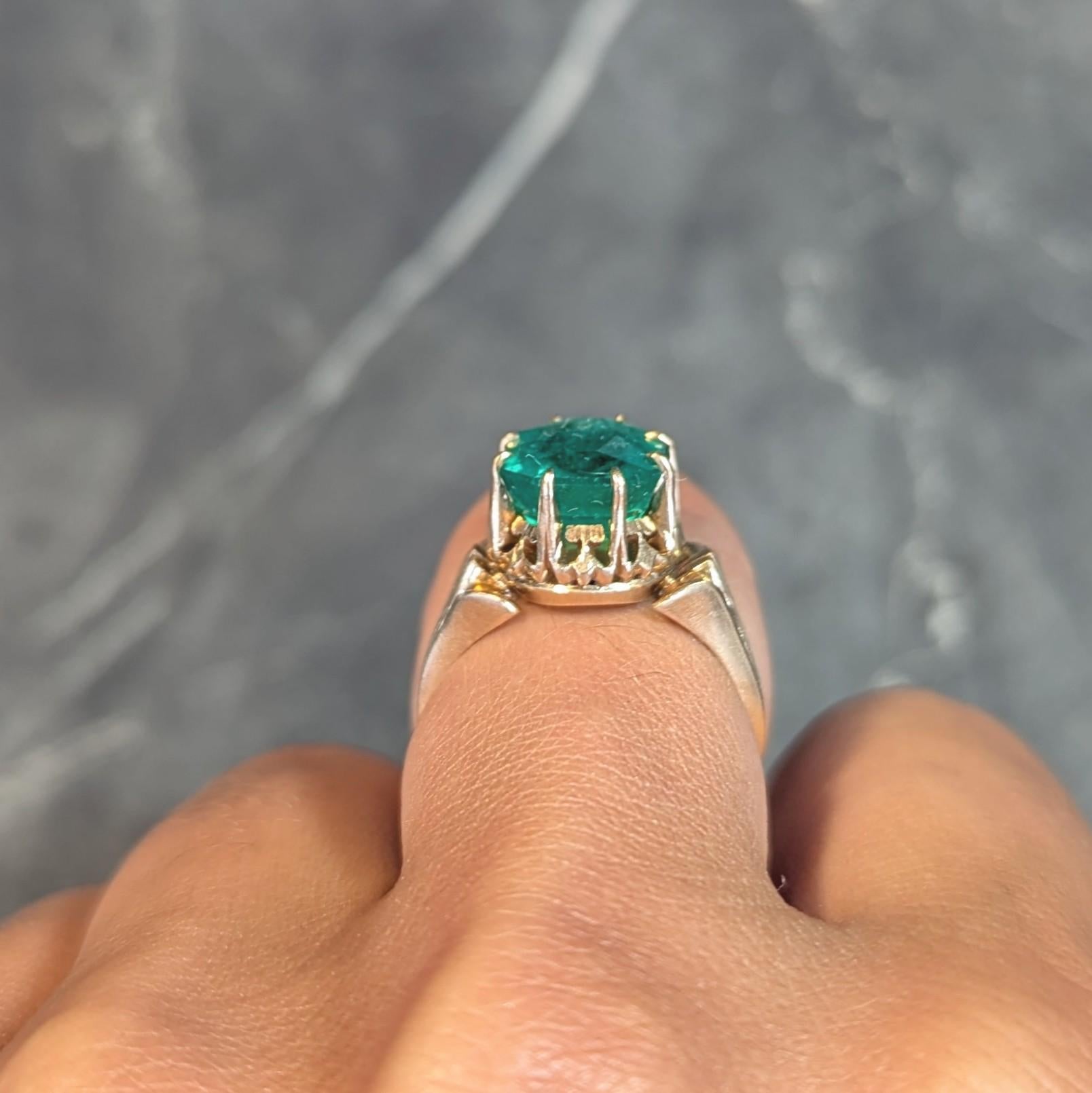 Victorian 3.60 CTW Colombian Emerald 14K Yellow Gold Antique Solitaire Ring GIA 8