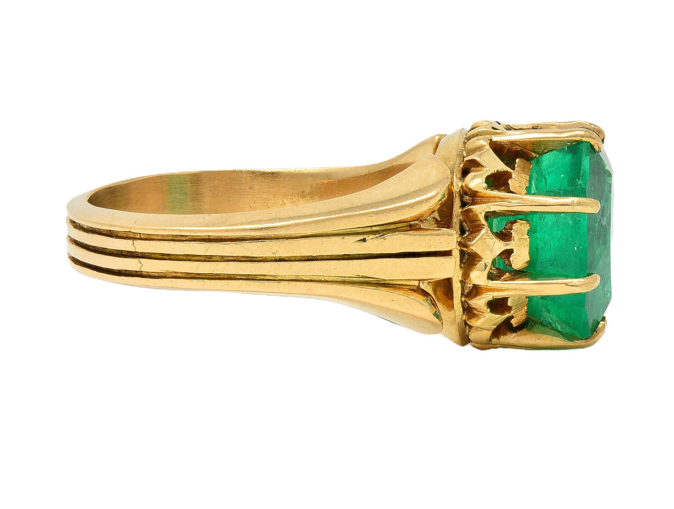 Women's Victorian 3.60 CTW Colombian Emerald 14K Yellow Gold Antique Solitaire Ring GIA