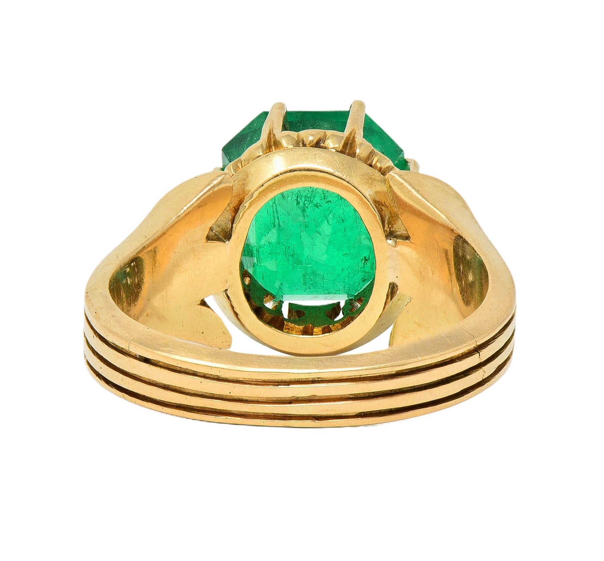 Victorian 3.60 CTW Colombian Emerald 14K Yellow Gold Antique Solitaire Ring GIA 1