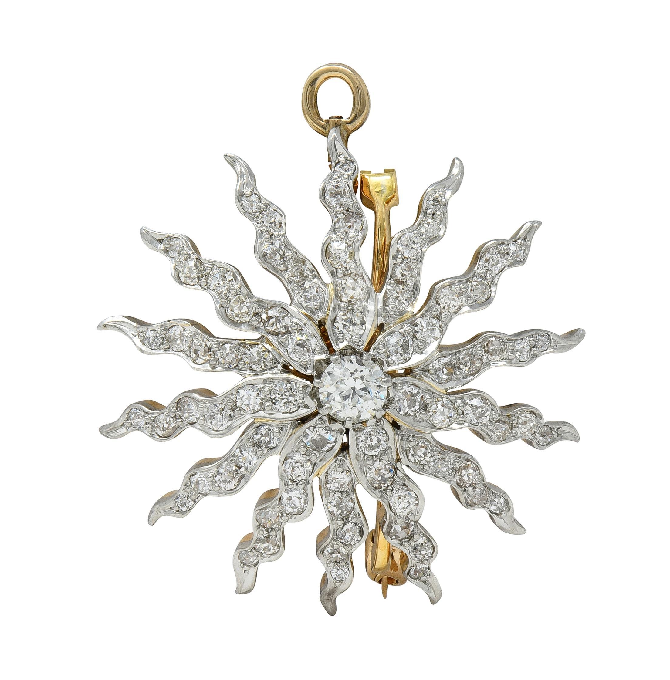 Vittoriano Spilla vittoriana con ciondolo a stella antica in oro 14K e platino con diamante da 3,62 CTW in vendita
