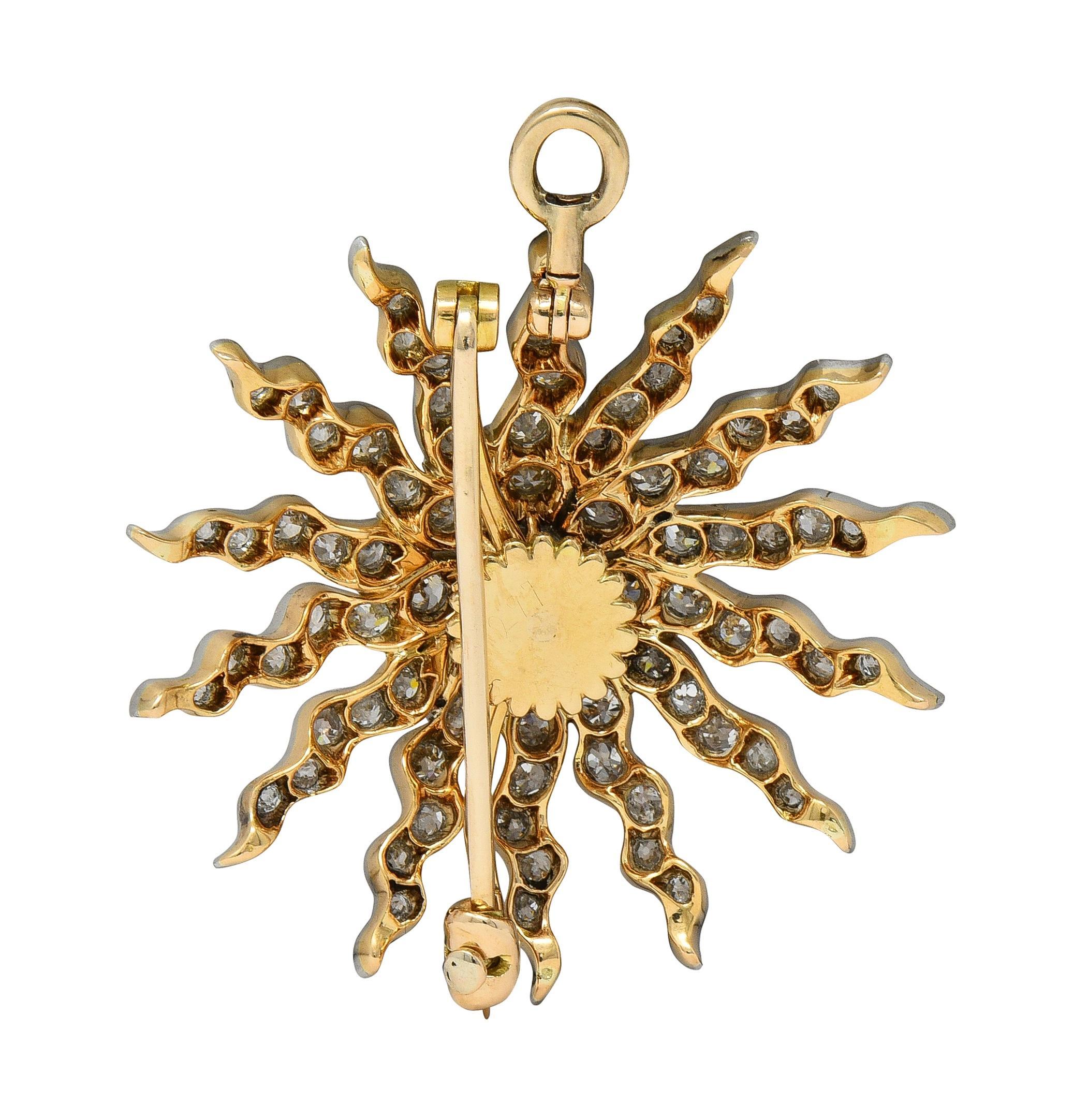 da uomo o donna Spilla vittoriana con ciondolo a stella antica in oro 14K e platino con diamante da 3,62 CTW in vendita