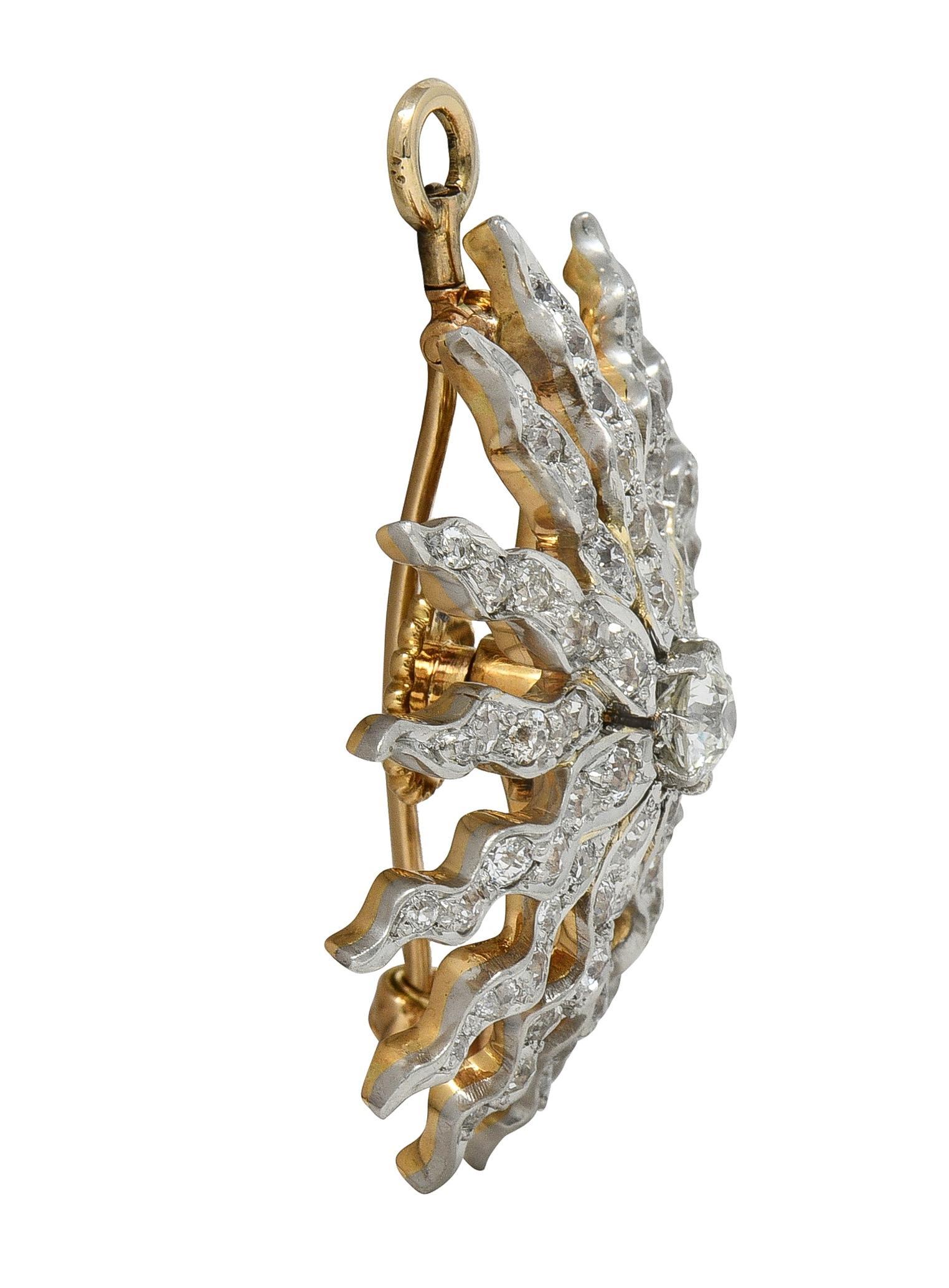 Spilla vittoriana con ciondolo a stella antica in oro 14K e platino con diamante da 3,62 CTW in vendita 1