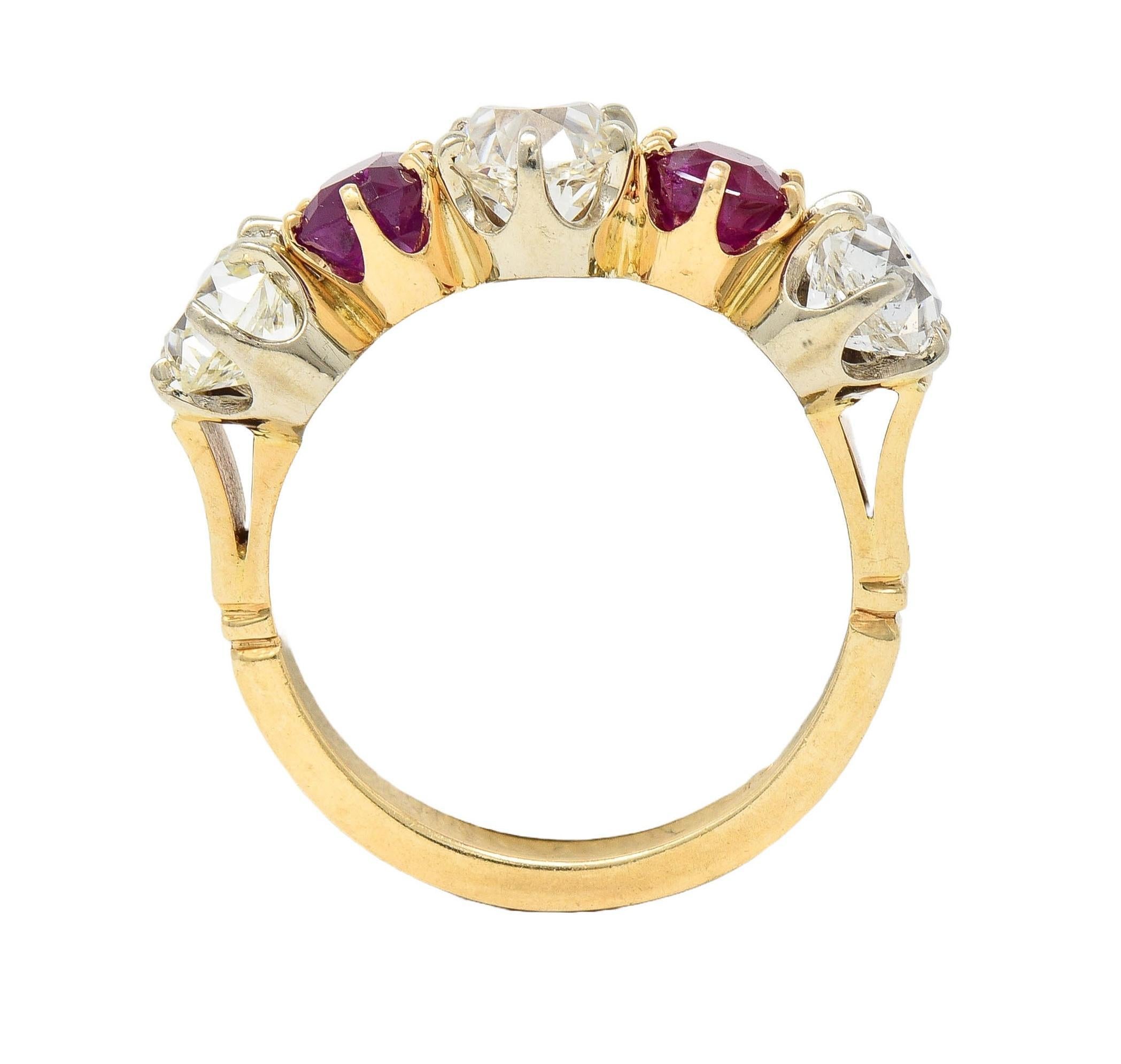 Anello vittoriano con rubino 3,62 CTW e diamante Old Mine Cut in oro bicolore 14 carati in vendita 5