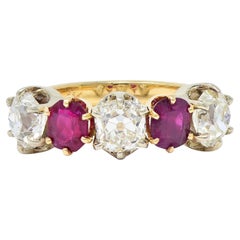 Antique Victorian 3.62 CTW Ruby Old Mine Cut Diamond 14 Karat Two-Tone Gold Band Ring