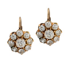 Orecchini a grappolo vittoriani in oro giallo 14k con diamante da 3,63 carati