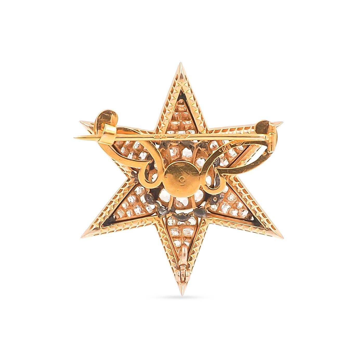 Victorianische viktorianische Stern-Brosche &amp;amp; Anhänger mit 3,64 Karat Gesamtgewicht Diamant im Altschliff im Zustand „Hervorragend“ in Los Angeles, CA