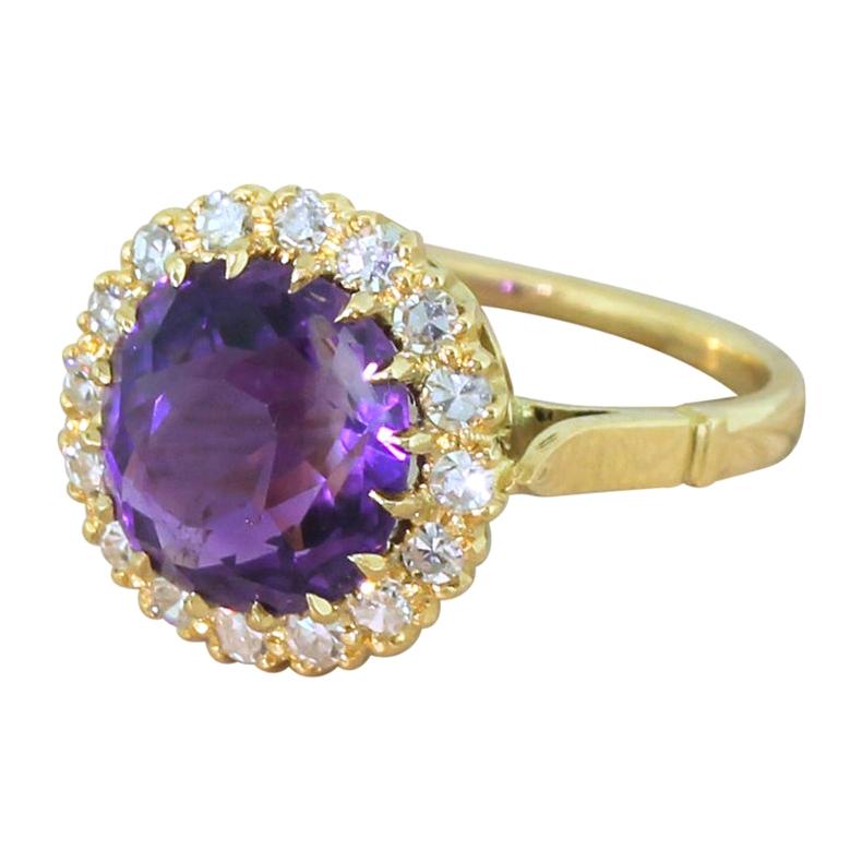 Victorian 3.66 Carat Amethyst and Diamond Cluster Ring For Sale