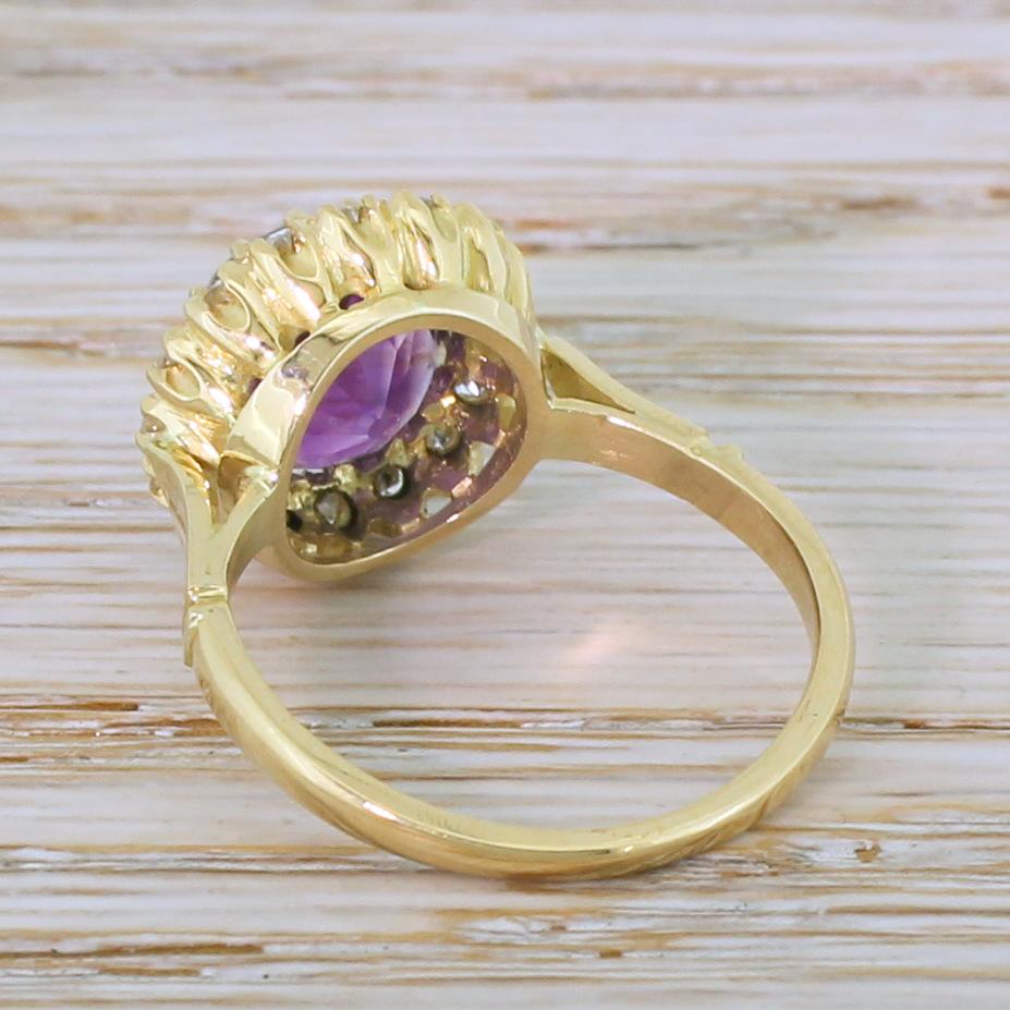 Victorian 3.66 Carat Amethyst and Diamond Cluster Ring In Good Condition For Sale In Essex, GB