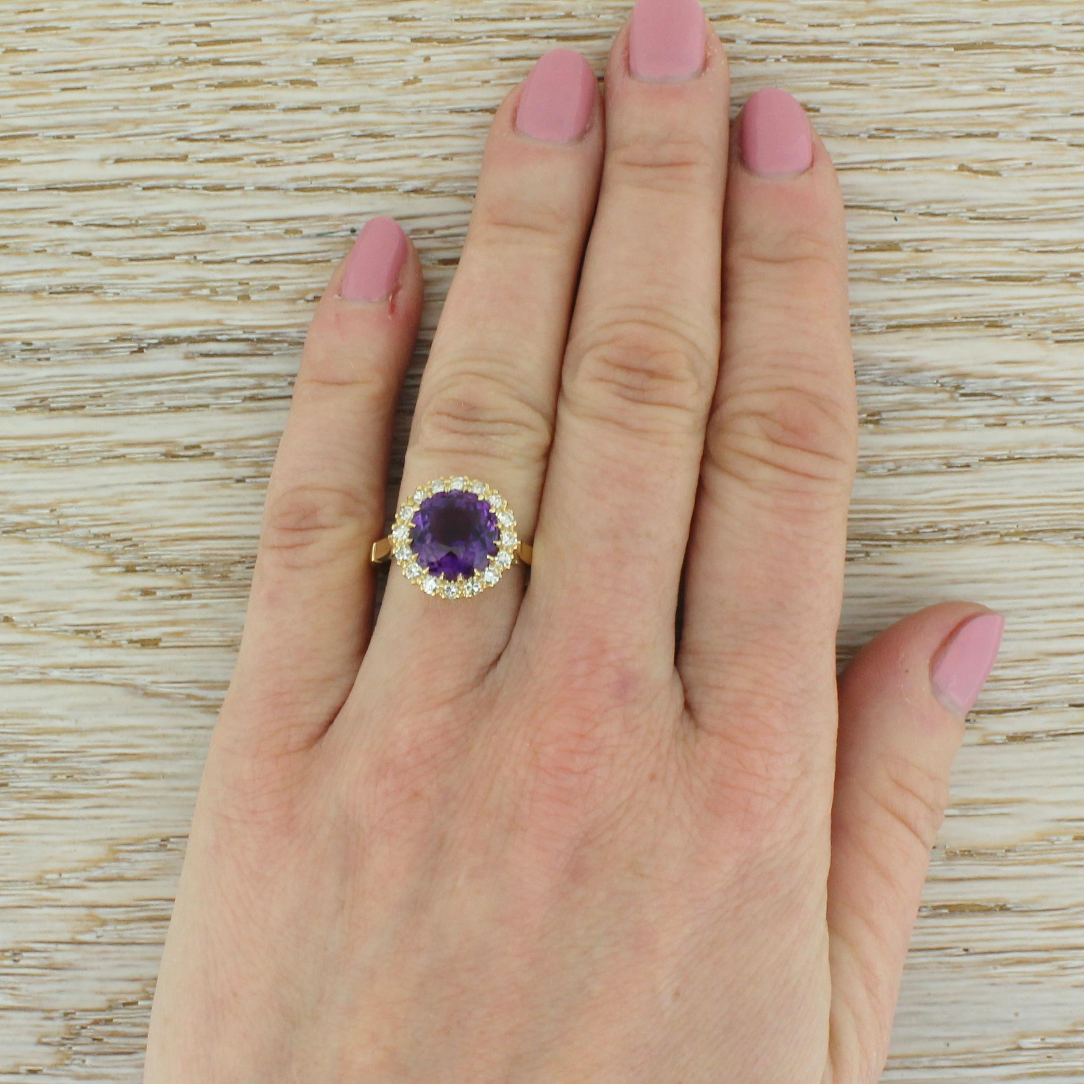 Victorian 3.66 Carat Amethyst and Diamond Cluster Ring For Sale 1