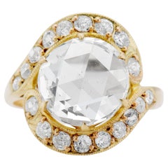 Victorian 3.68 carat Round Cut Diamond Yellow Gold Antique Engagement Ring