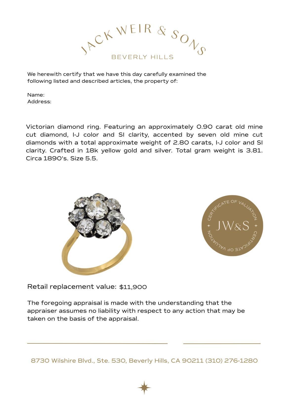 Bague victorienne à grappes en or jaune et argent 18 carats et diamants de 3,70 carats Pour femmes en vente