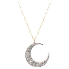 Antique Victorian 3.70 Carat Total Weight Old Cut Diamond Crescent Moon Pendant Necklace