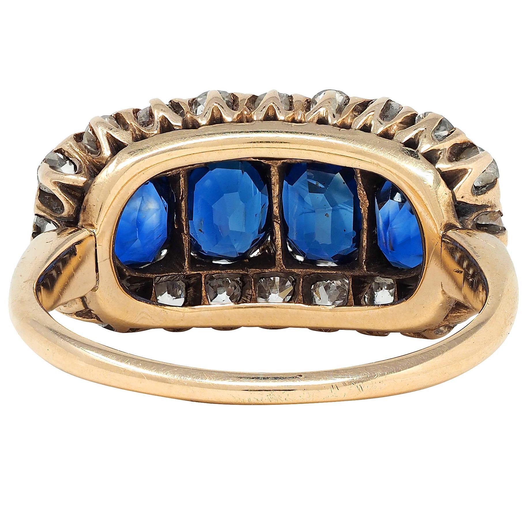 Viktorianischer 3.72 CTW Diamant Saphir 14K Gold Antiker Cluster Halo Band Ring im Zustand „Hervorragend“ im Angebot in Philadelphia, PA