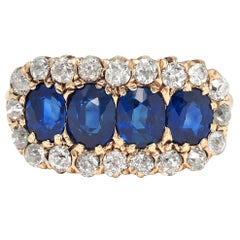 Victorian 3.72 CTW Diamond Sapphire 14K Gold Antique Cluster Halo Band Ring