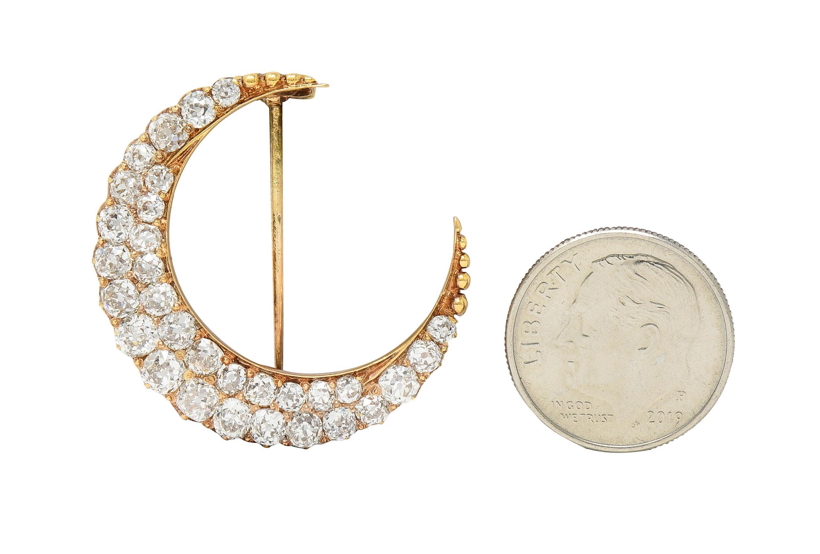 Women's or Men's Victorian 3.75 CTW Diamond 18 Karat Yellow Gold Antique Crescent Moon Brooch For Sale