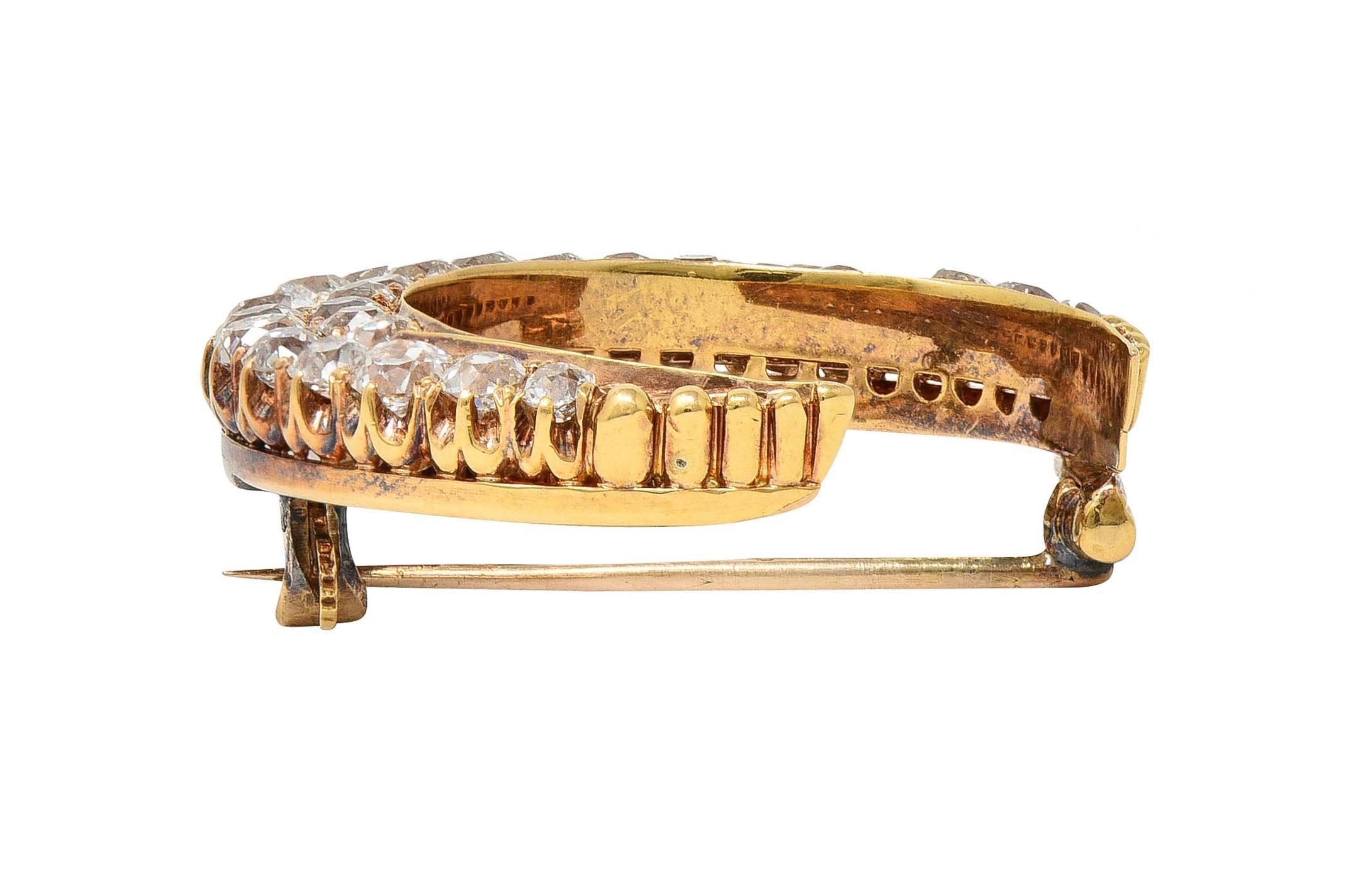 Femenino o masculino Broche victoriano de oro amarillo de 18 quilates con diamantes de 3,75 quilates y luna creciente antigua en venta
