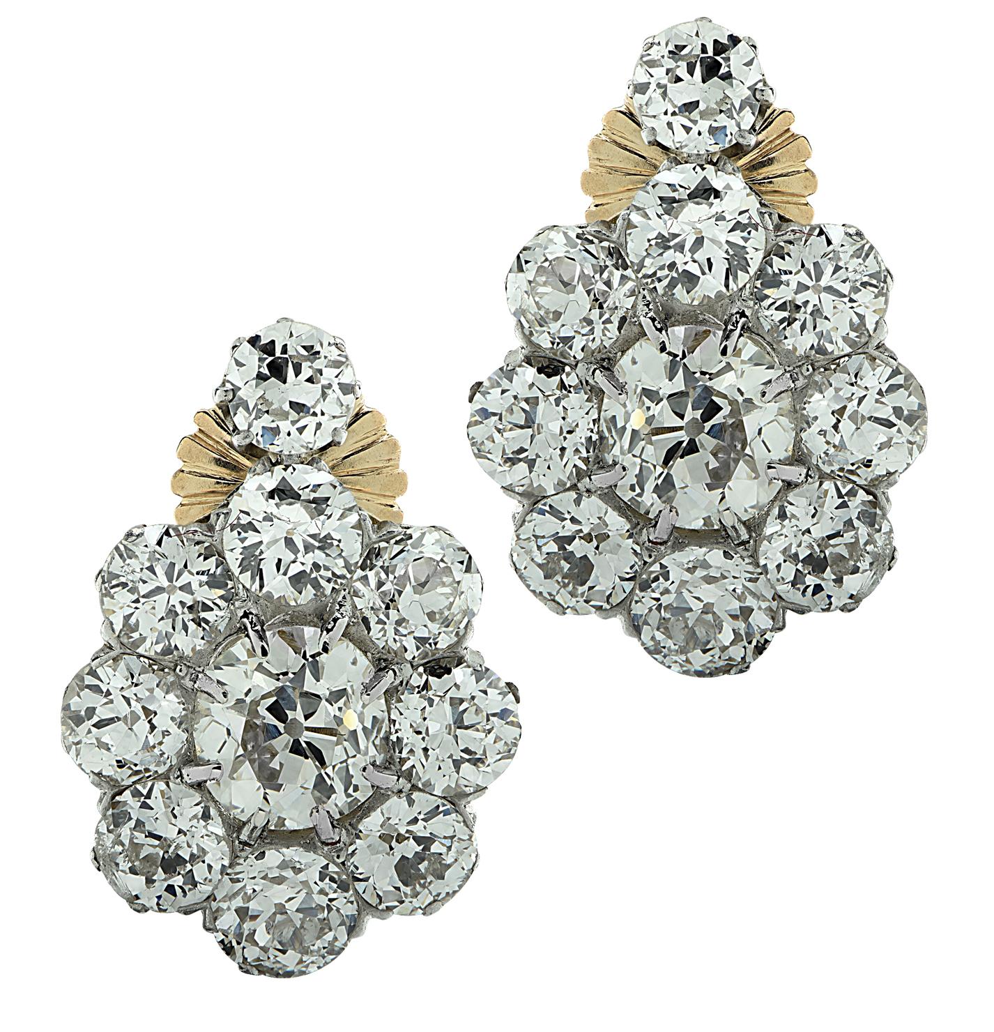 Victorian 3.8 Carat Old Mine Cut Diamond Flower Earrings In Good Condition In Miami, FL