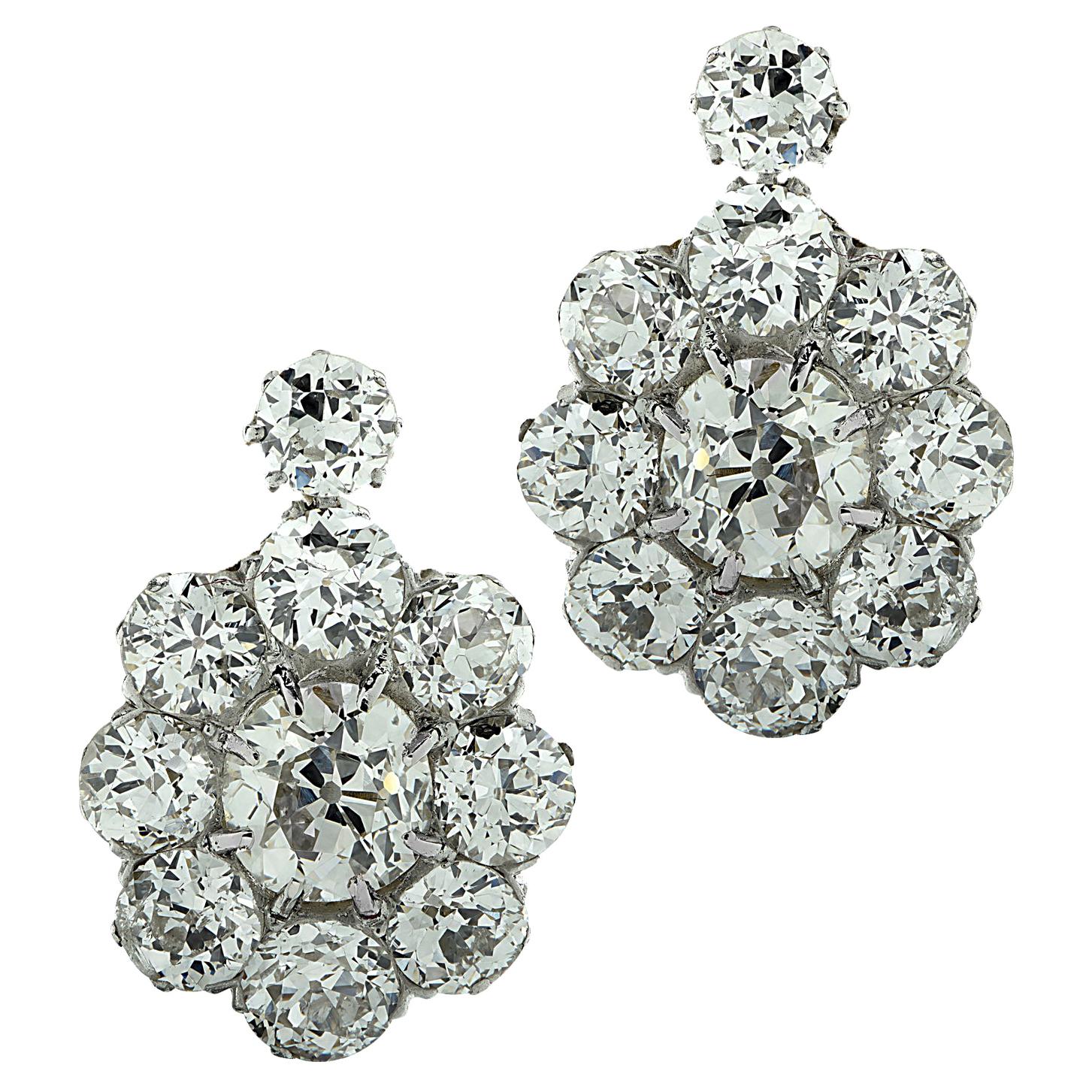Victorian 3.8 Carat Old Mine Cut Diamond Flower Earrings