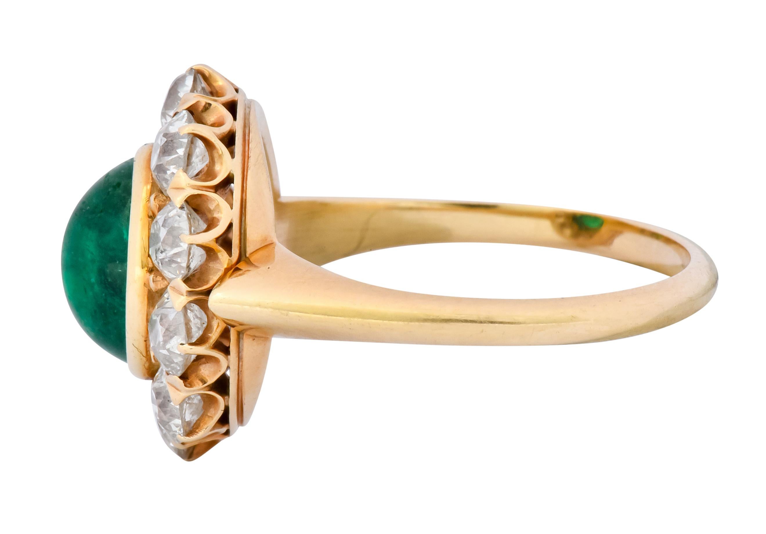 Oval Cut Victorian 3.80 Carat Colombian Emerald Diamond 14 Karat Gold Cluster Ring AGL