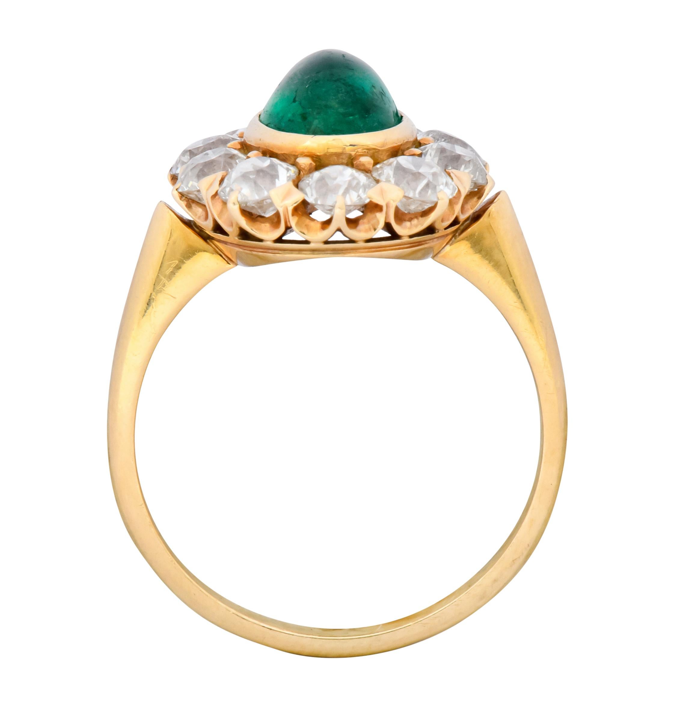 Women's or Men's Victorian 3.80 Carat Colombian Emerald Diamond 14 Karat Gold Cluster Ring AGL