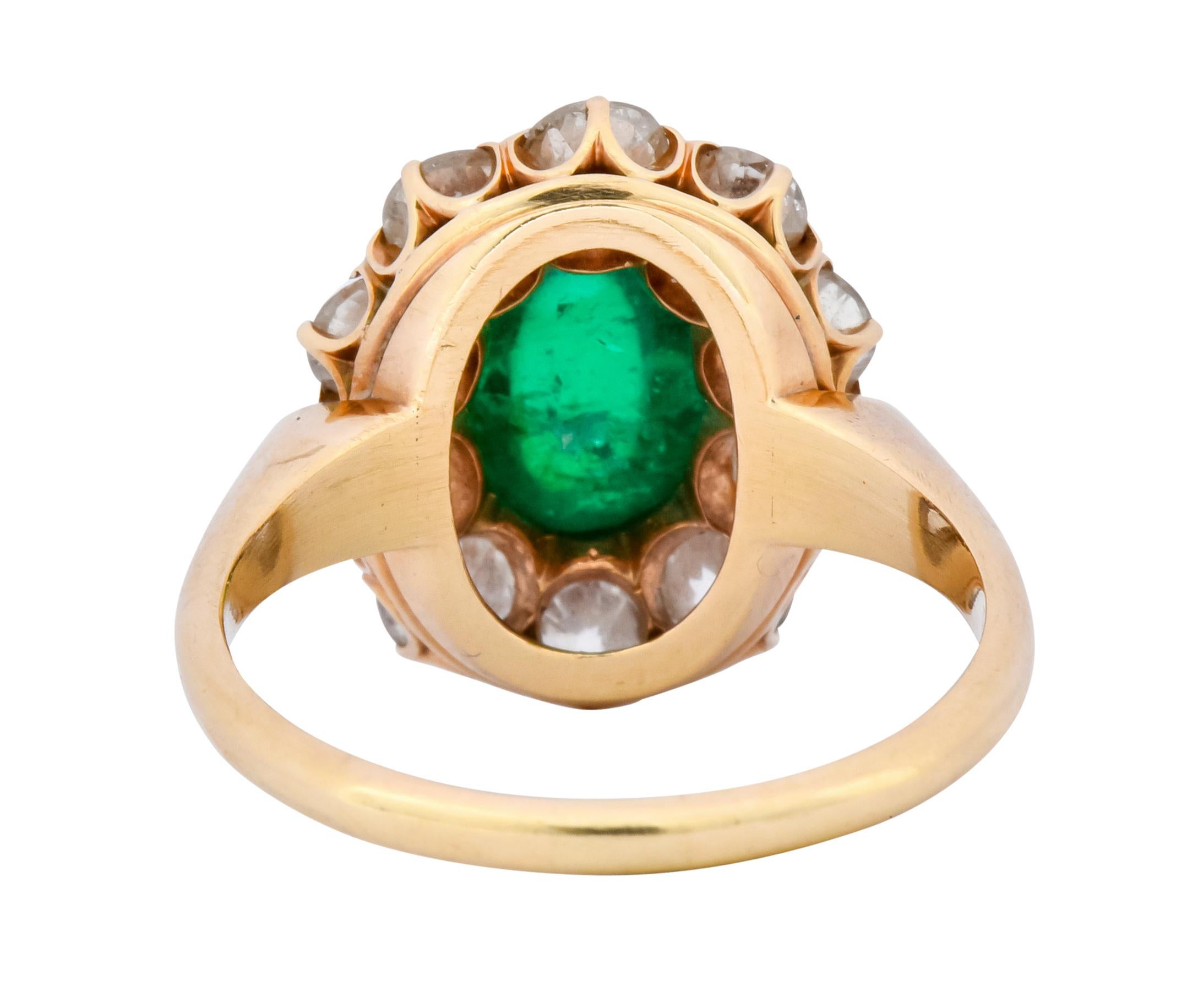 Victorian 3.80 Carat Colombian Emerald Diamond 14 Karat Gold Cluster Ring AGL 2