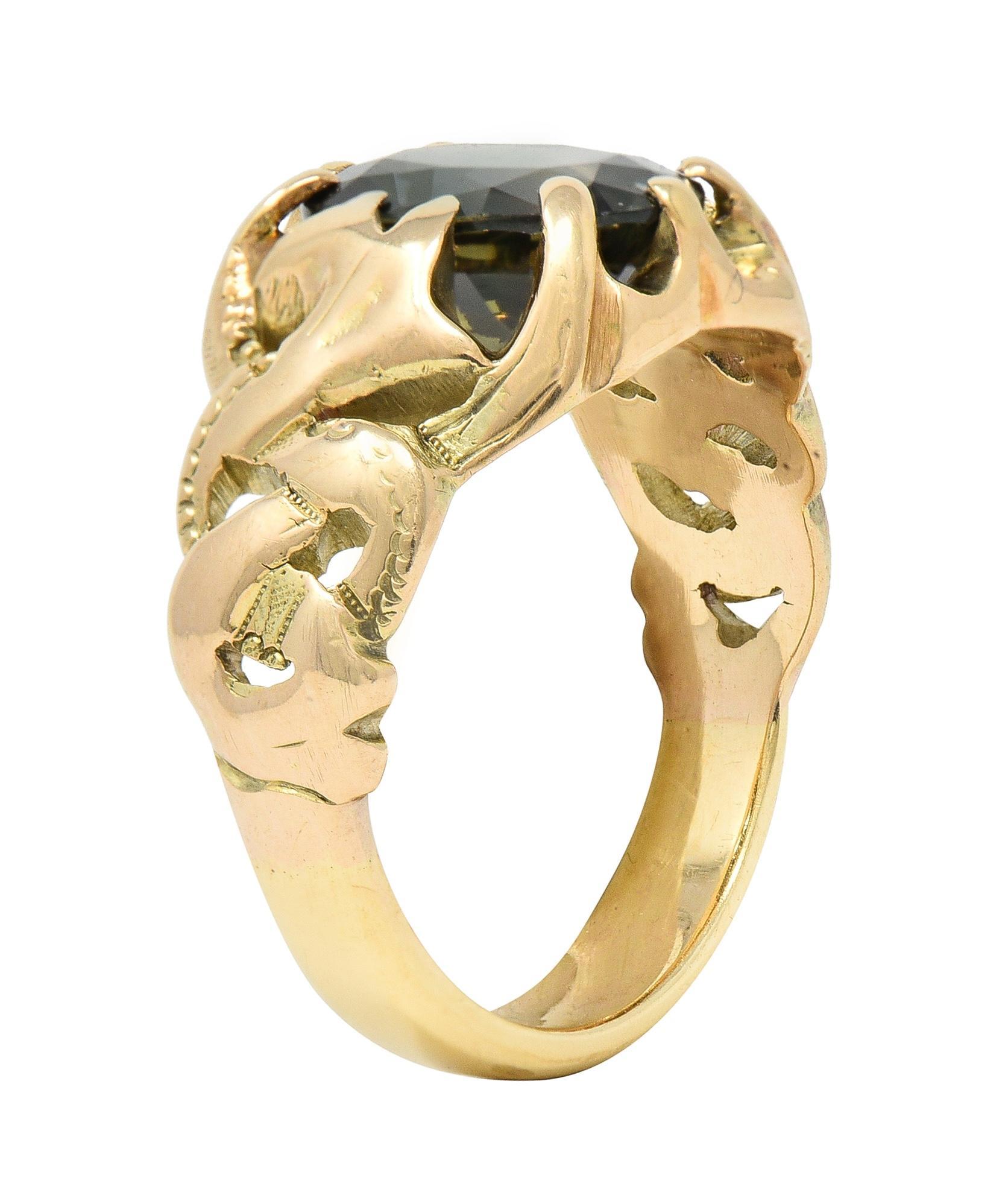 Victorian 3.81 CTW No Heat Color Change Sapphire 14 Karat Gold Belcher Ring GIA 5