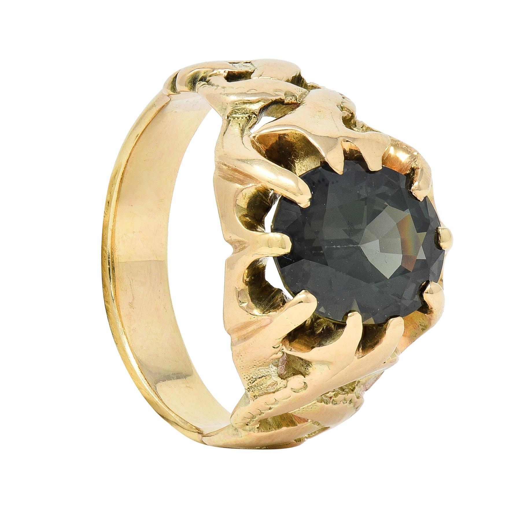 Victorian 3.81 CTW No Heat Color Change Sapphire 14 Karat Gold Belcher Ring GIA 6