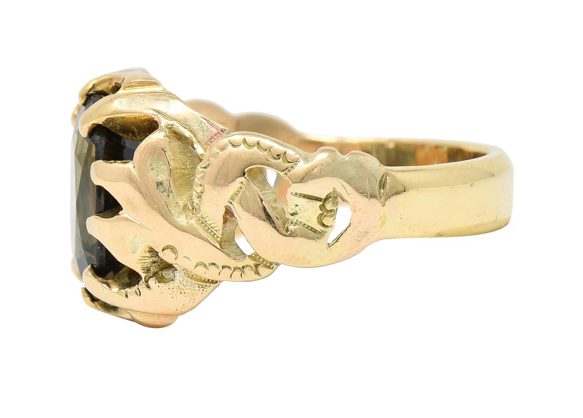 Women's or Men's Victorian 3.81 CTW No Heat Color Change Sapphire 14 Karat Gold Belcher Ring GIA