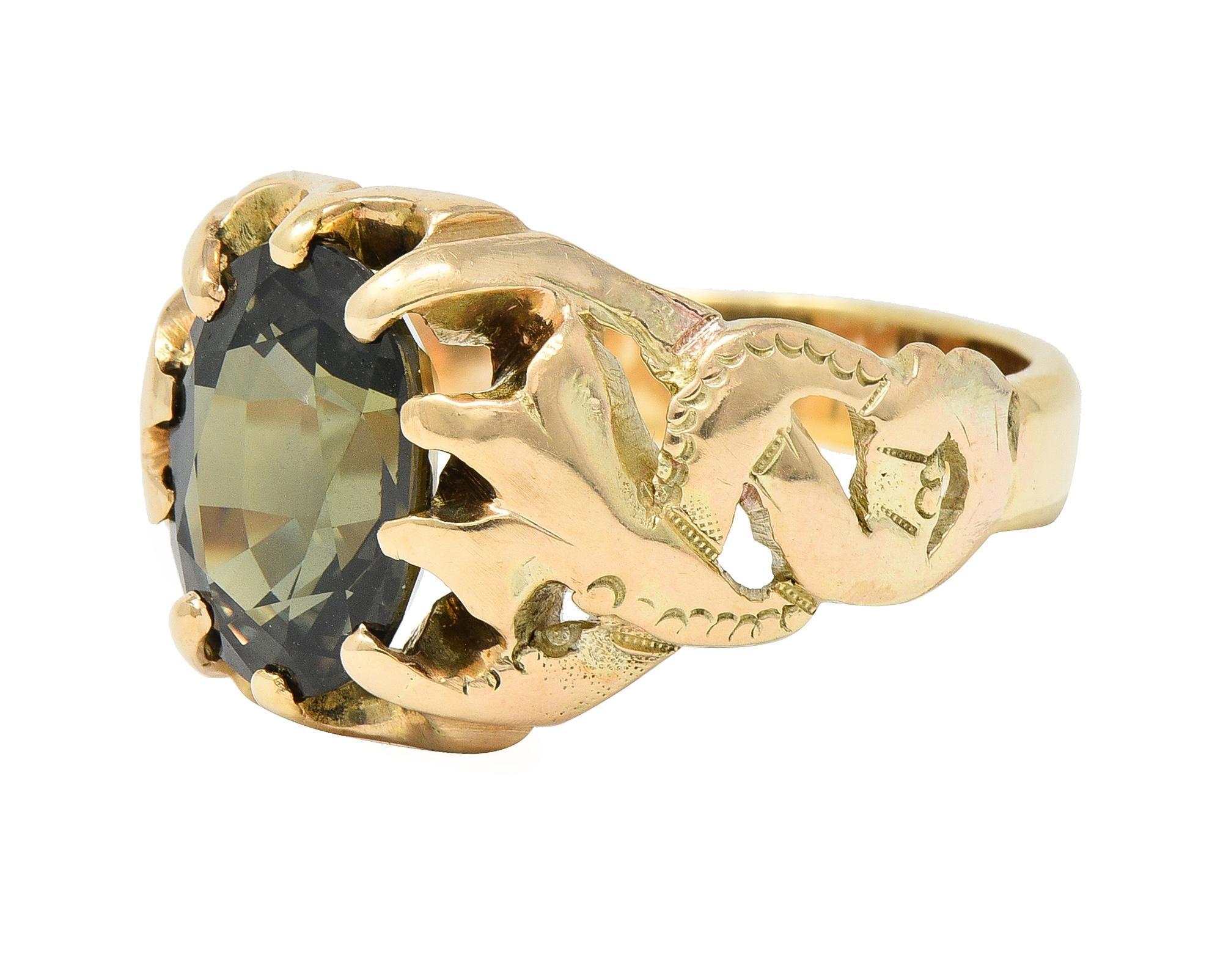Victorian 3.81 CTW No Heat Color Change Sapphire 14 Karat Gold Belcher Ring GIA 1