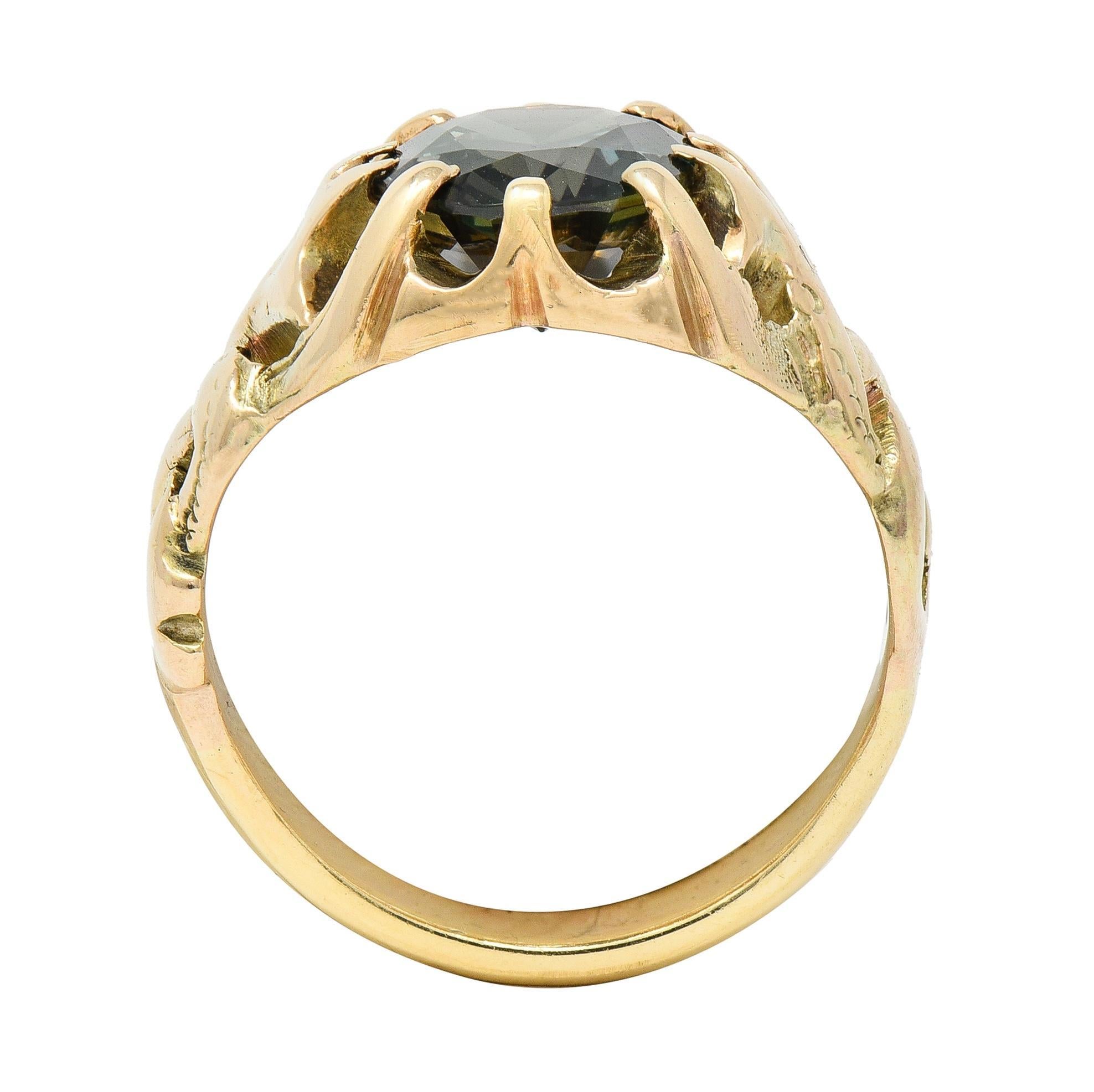 Victorian 3.81 CTW No Heat Color Change Sapphire 14 Karat Gold Belcher Ring GIA 3