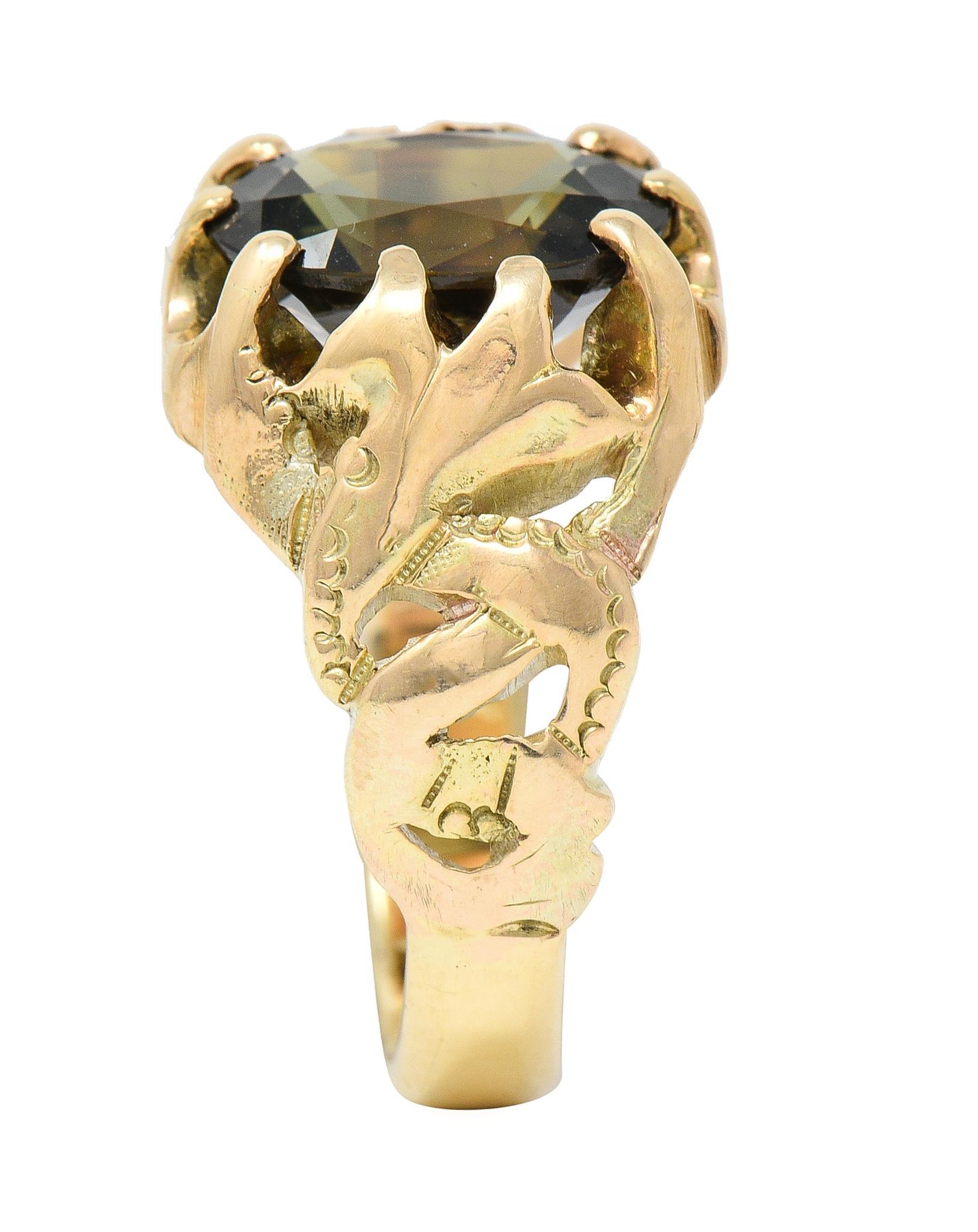 Victorian 3.81 CTW No Heat Color Change Sapphire 14 Karat Gold Belcher Ring GIA 4