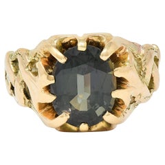 Antique Victorian 3.81 CTW No Heat Color Change Sapphire 14 Karat Gold Belcher Ring GIA
