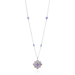 Victorian 3.87 Cttw. Natural Tanzanite and Pink Sapphire Floral Pendant Necklace