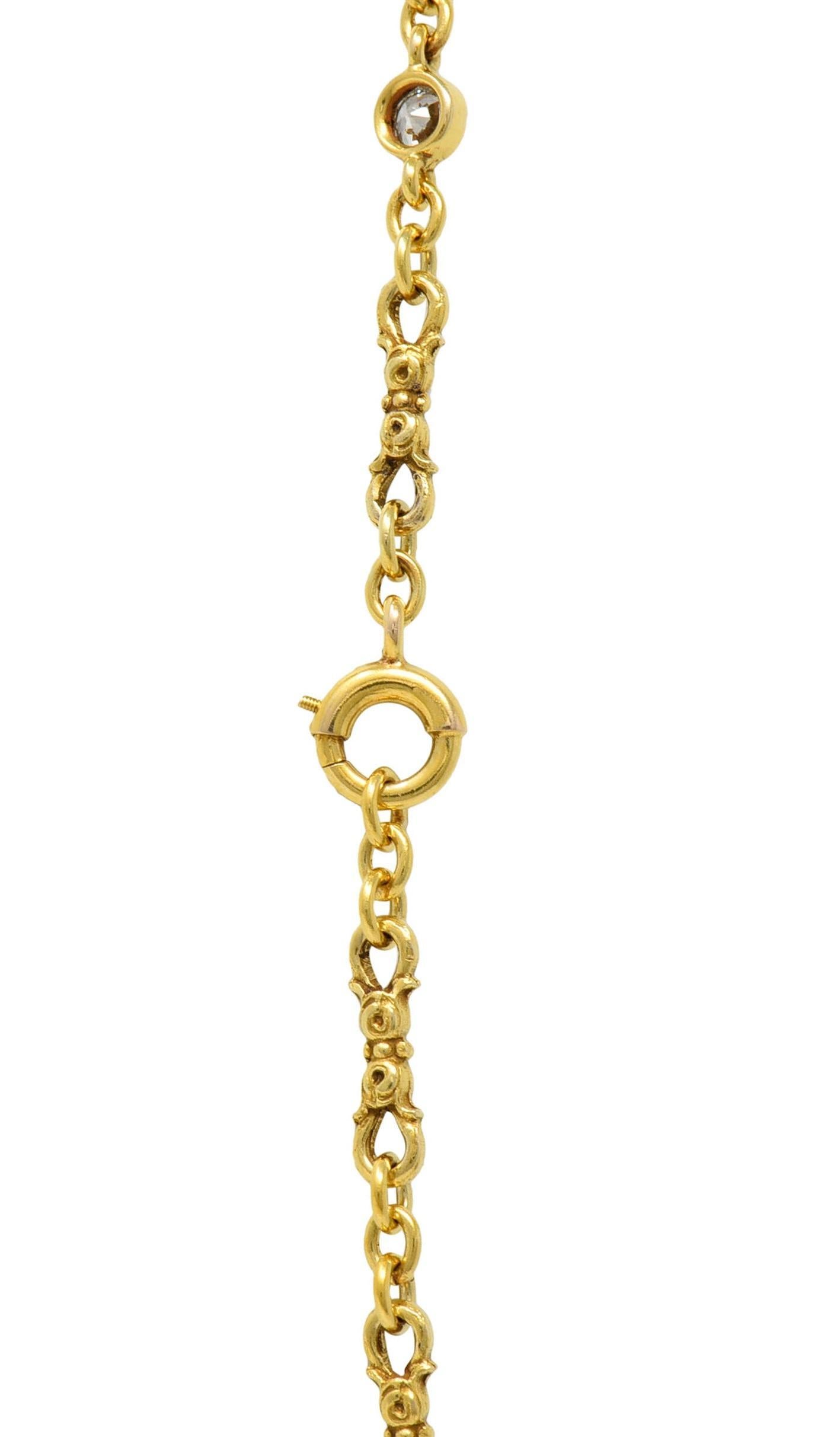 Victorian 3.94 CTW Sapphire Diamond 18 Karat Yellow Gold Link Antique Necklace 1