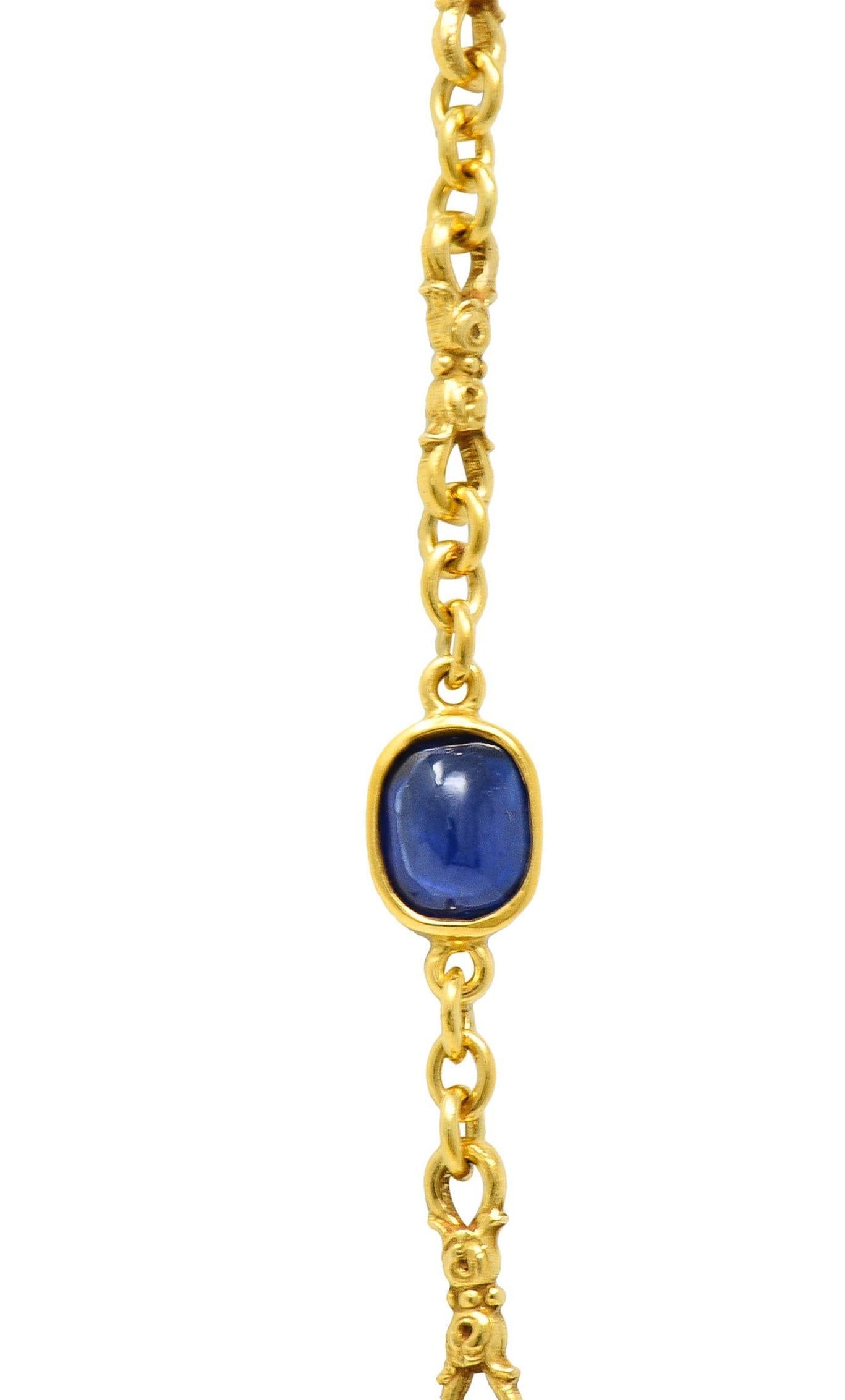 Victorian 3.94 CTW Sapphire Diamond 18 Karat Yellow Gold Link Antique Necklace 2