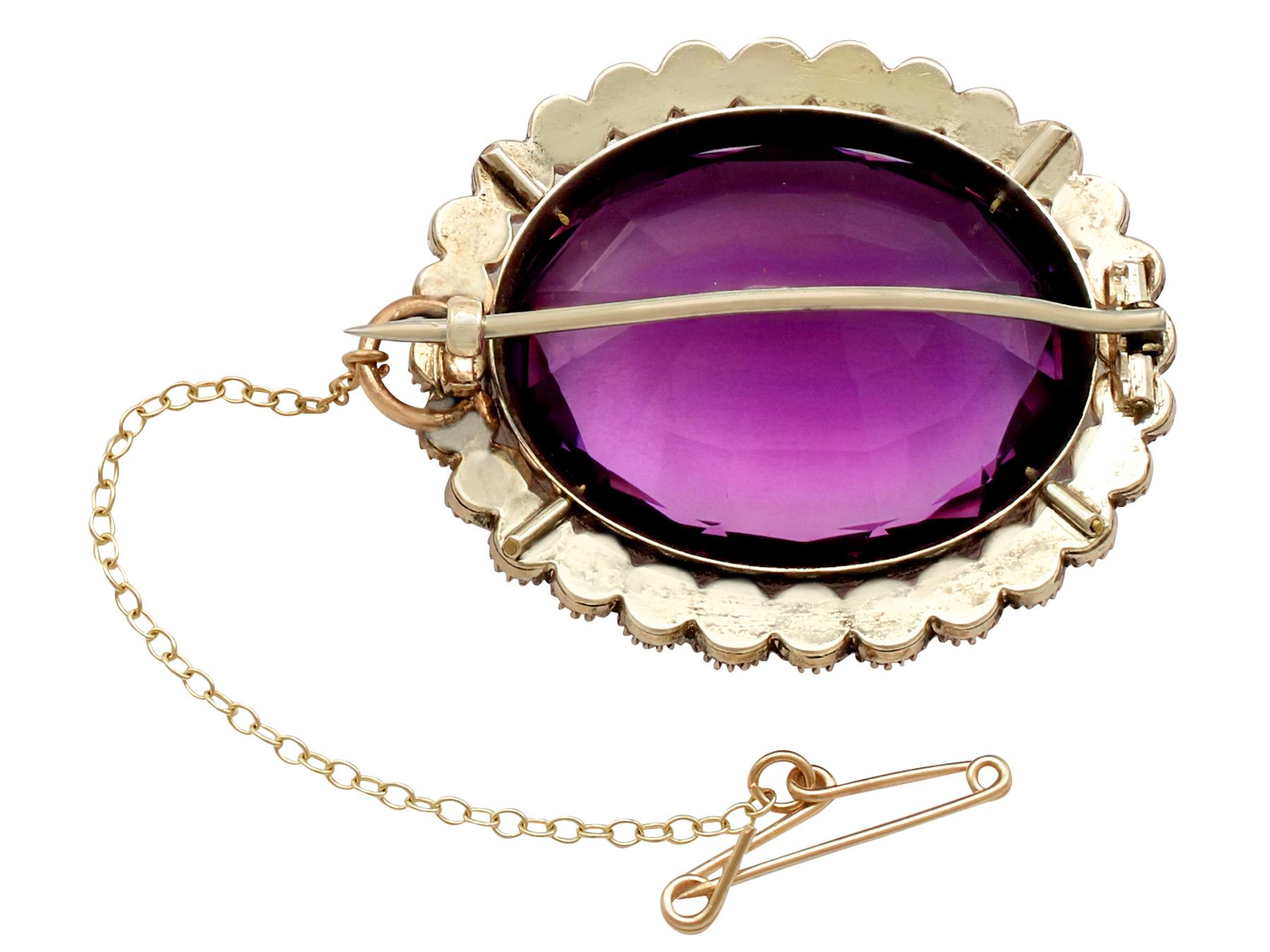 Victorian 39.69 Carat Amethyst and Seed Pearl Gold Brooch 1