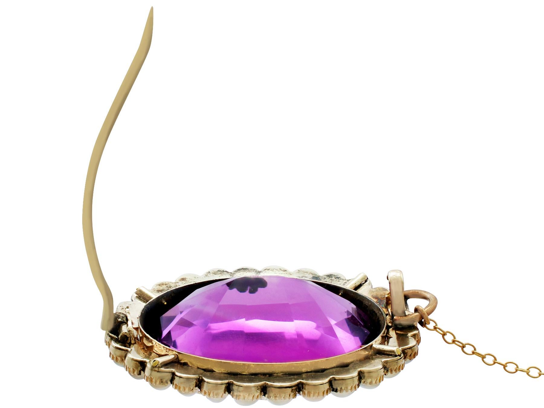 Victorian 39.69 Carat Amethyst and Seed Pearl Gold Brooch 2