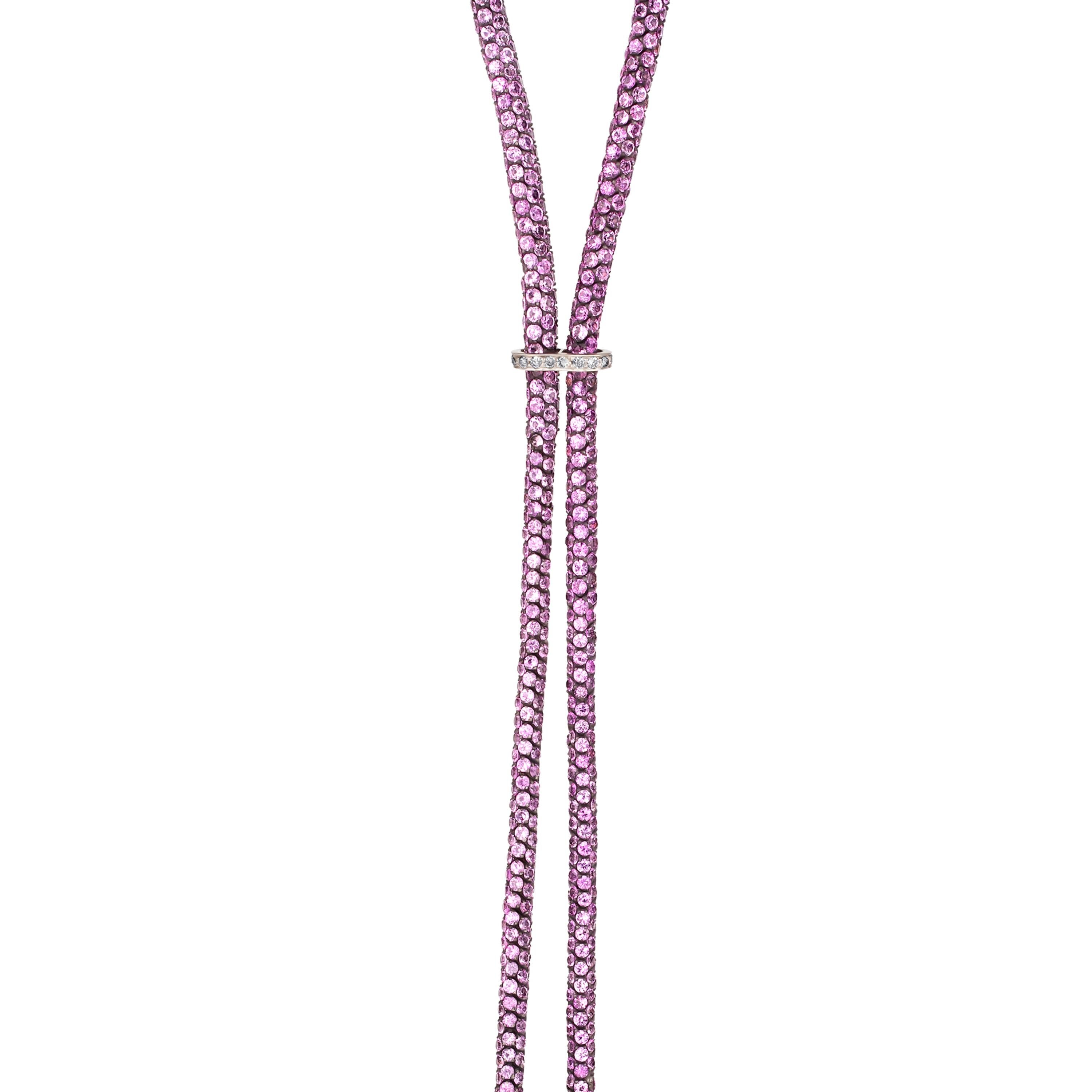 Victorian 39.98 Ct.T.W Pink Tourmaline, Kyanite & Diamond Lariat Drop Necklace In New Condition For Sale In New York, NY