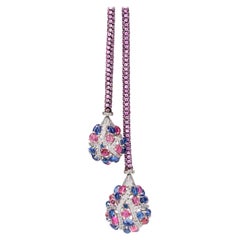 Victorian 39.98 Ct.T.W Pink Tourmaline, Kyanite & Diamond Lariat Drop Necklace