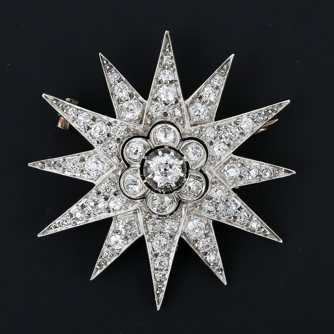 Victorian 3 Carat Old Mine Cut Diamond Star Brooch and Pendant, circa 1880 6