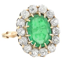 Victorian 3ctw Emerald + 1.40ctw Diamond Cluster Ring