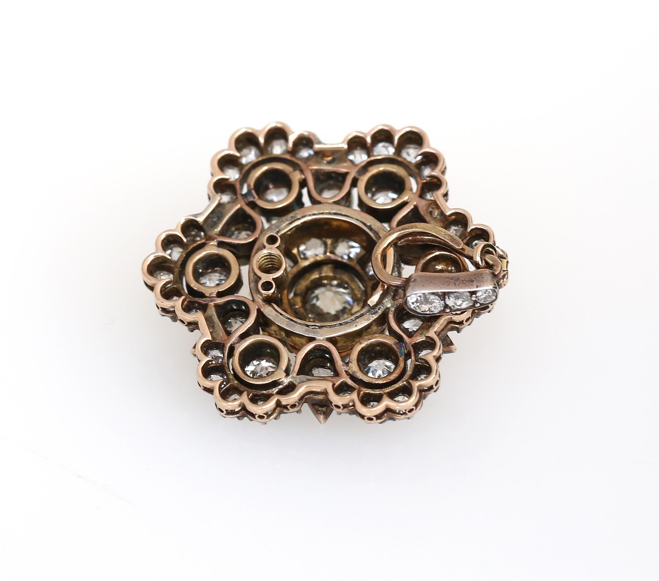 Victorian 4 Carat Diamond Gold Ring Brooch Pendant Transformer, 1880 6