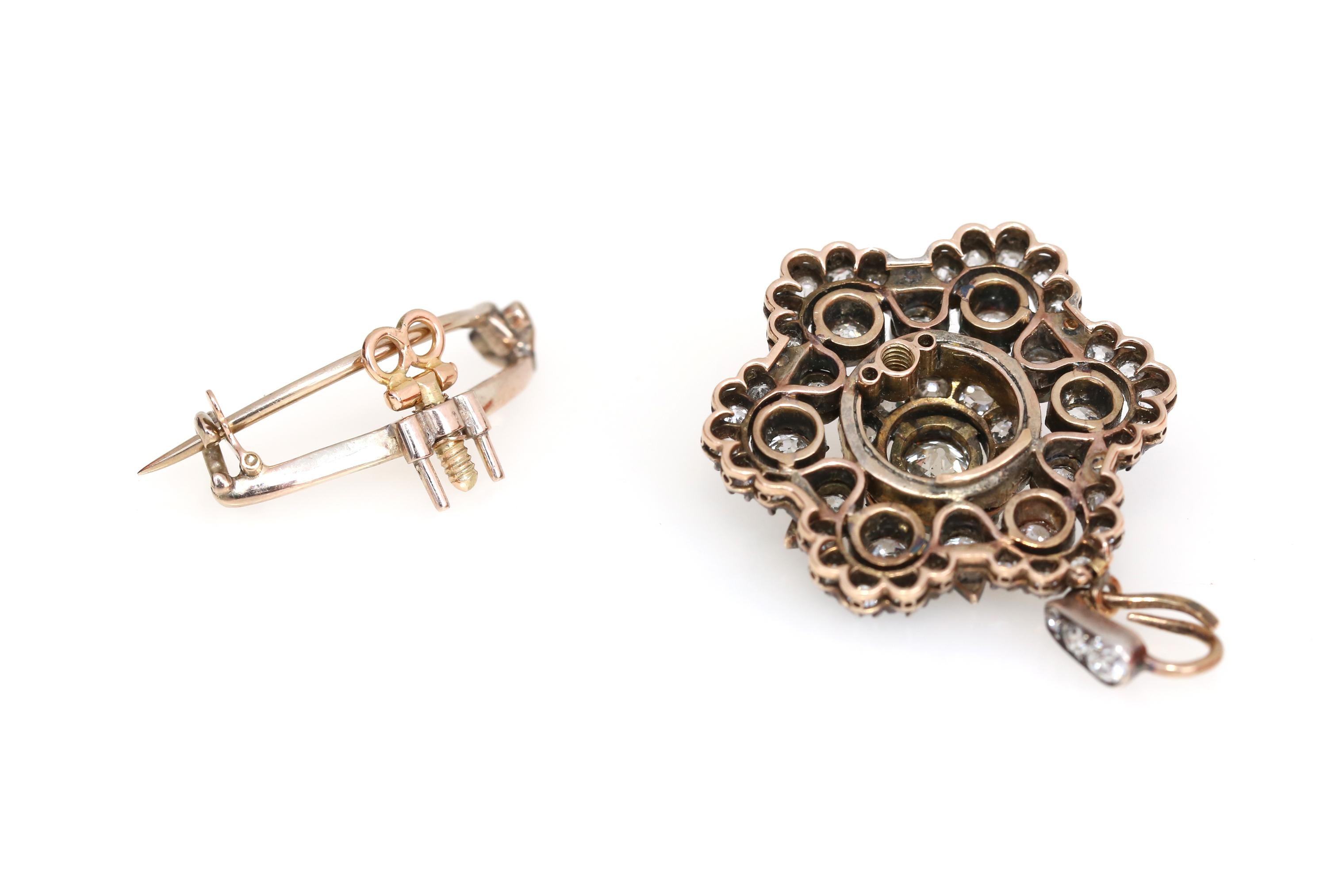 Victorian 4 Carat Diamond Gold Ring Brooch Pendant Transformer, 1880 1
