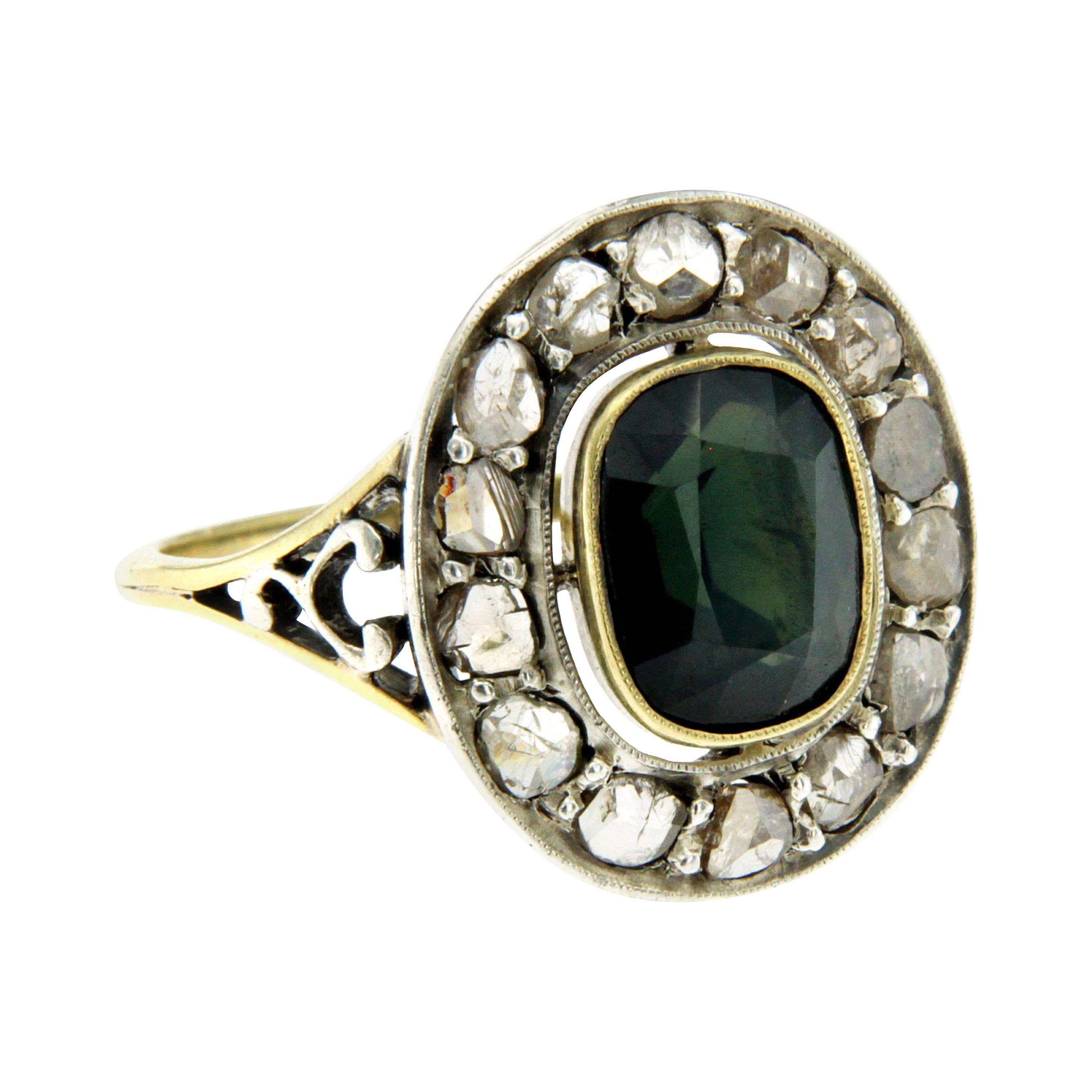 Victorian 4 Carat Sapphire Diamond Gold Ring