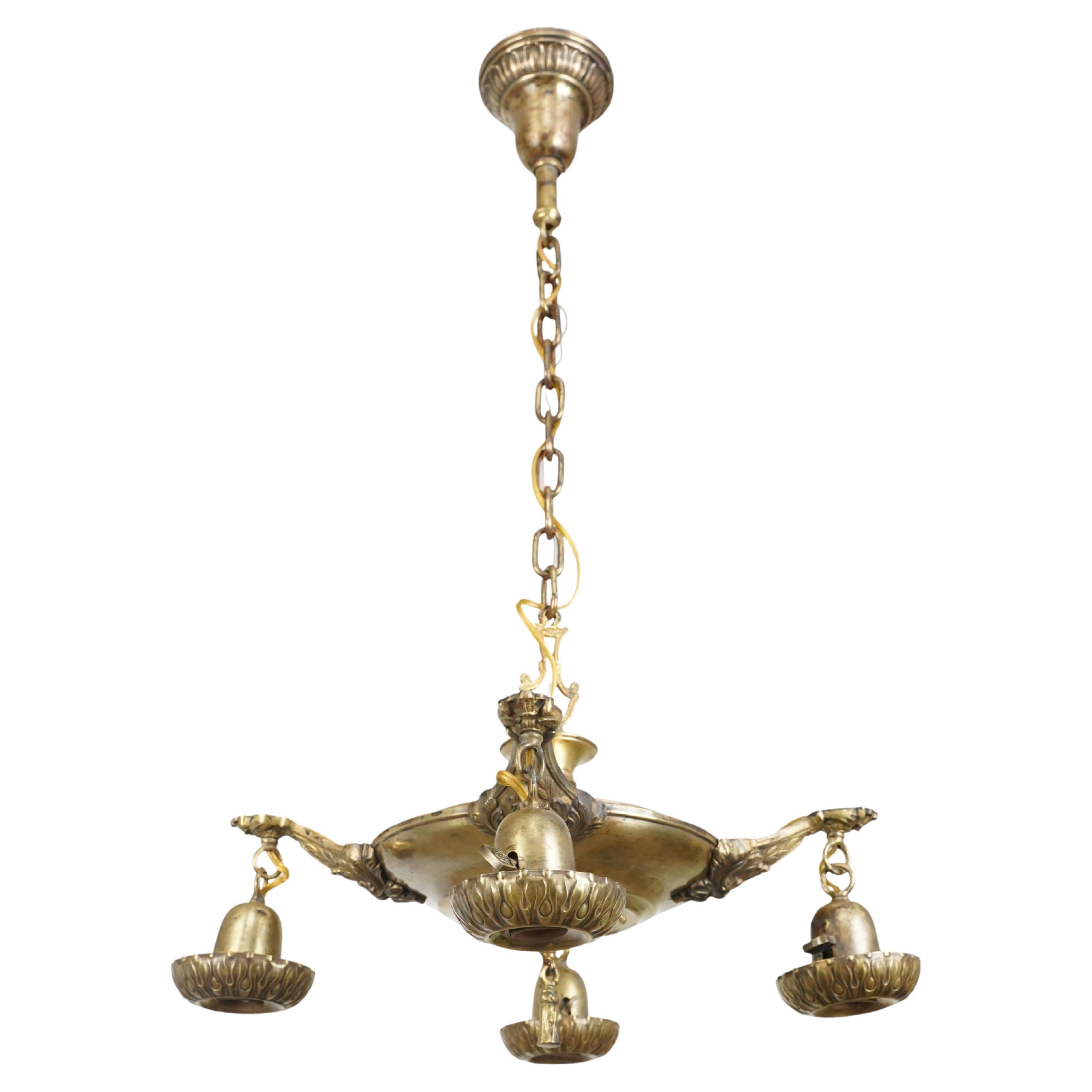 Victorian 4 Light Brass Pan Chandelier