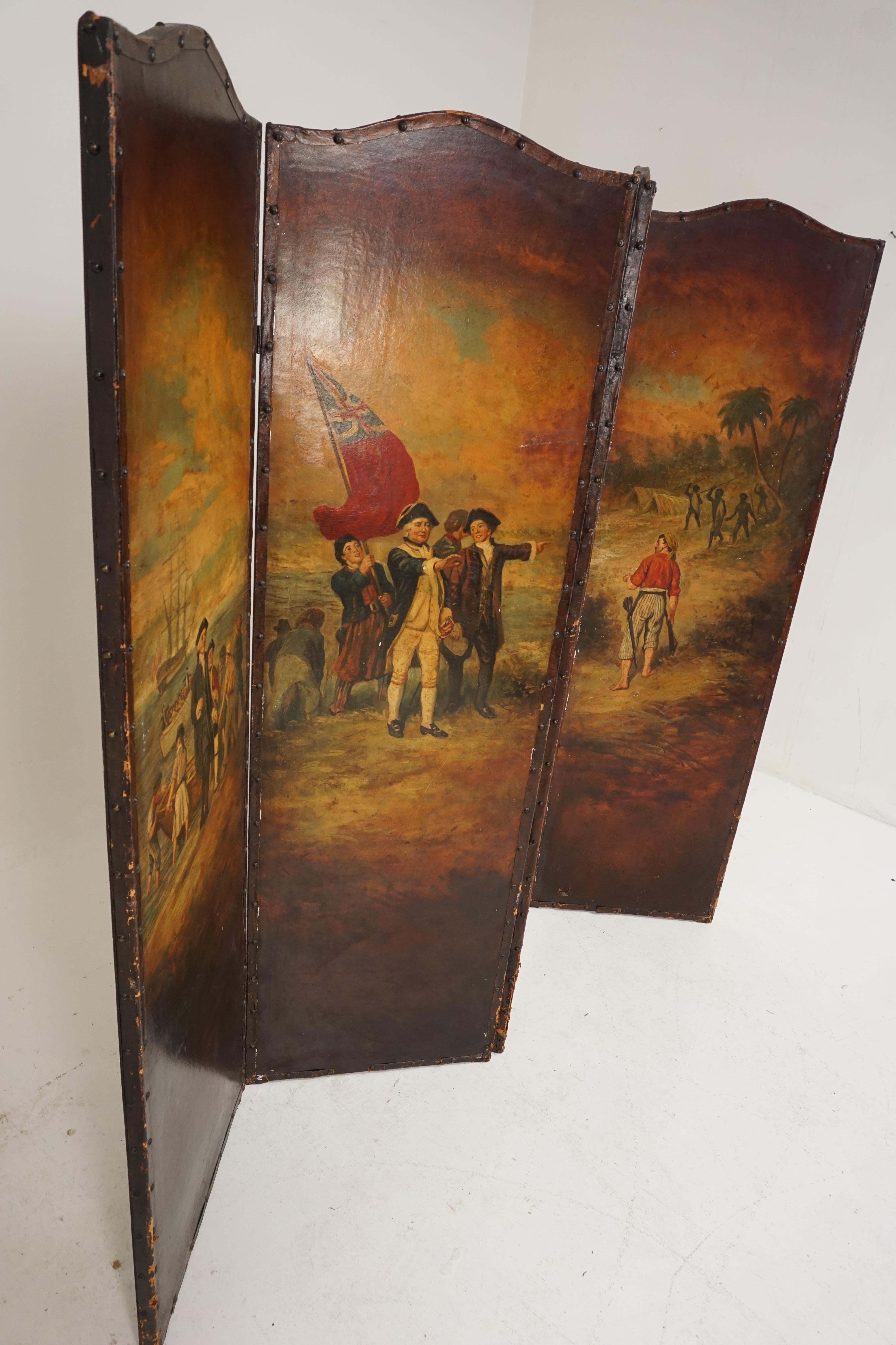 Victorian 4 Panel Hand Painted Folding Screen, Captain Cook, England 1902 H319 4