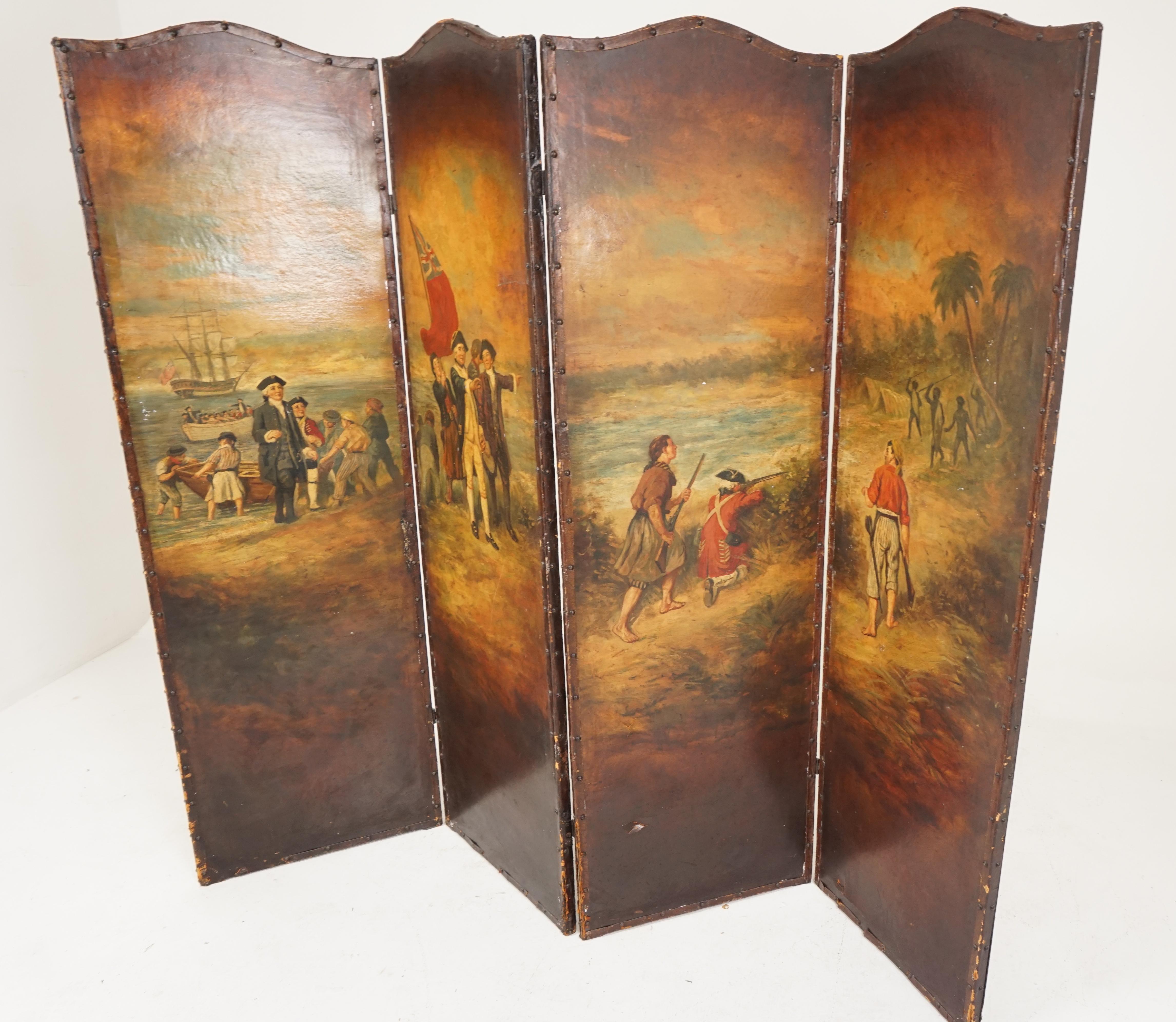 Victorian 4 panel hand painted folding screen, divider, 