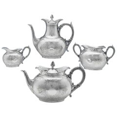 Service à thé victorien de 4 pièces en argent sterling ancien par Elkington, Londres, 1888