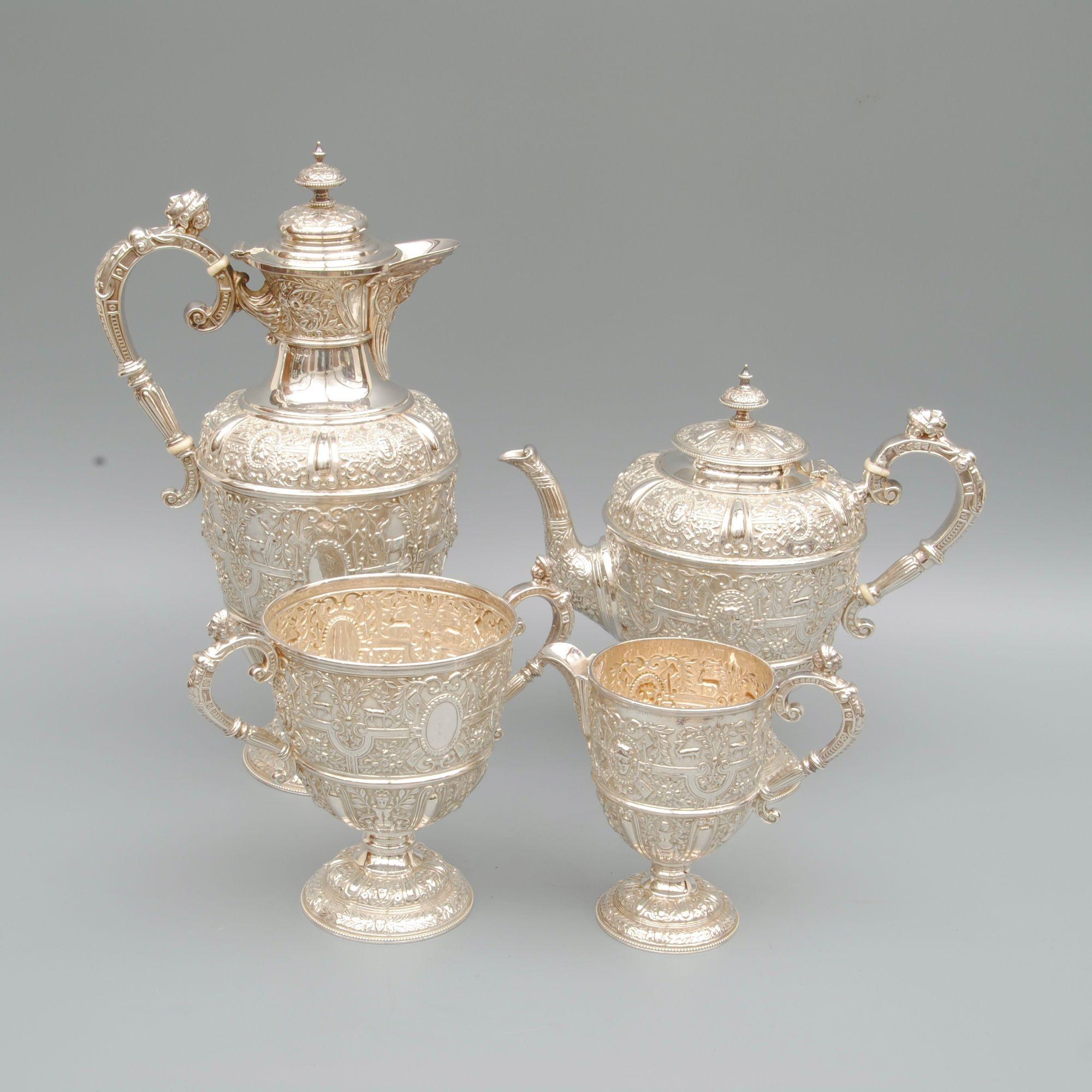 Service à thé de 4 pièces en argent de la fin du 19e siècle, motif 
