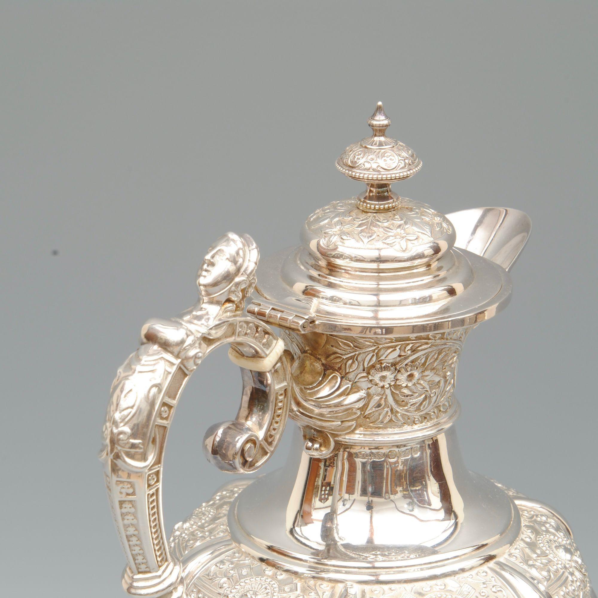Victorian 4 Piece Cellini Pattern Silver Tea Sevice For Sale 2